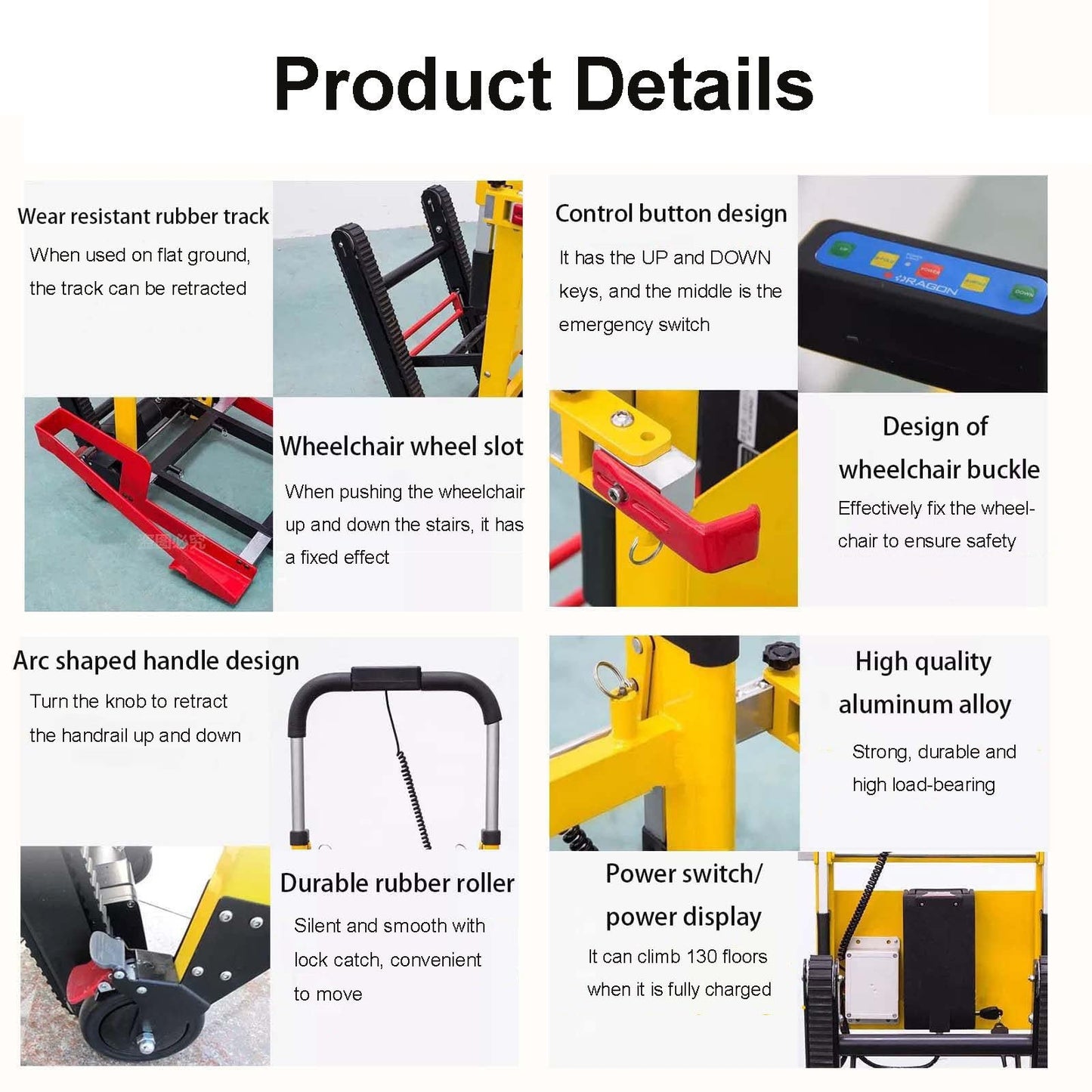 Electric Stair Climber - Crawler Type, Aluminium Alloy Electric Hand Trolley Wheelchair Docking Vehicle, Foldable Electric Stair Lift, Transfer Patients/Cargo Up and Down Stairs, Max Load 440lb/200kg