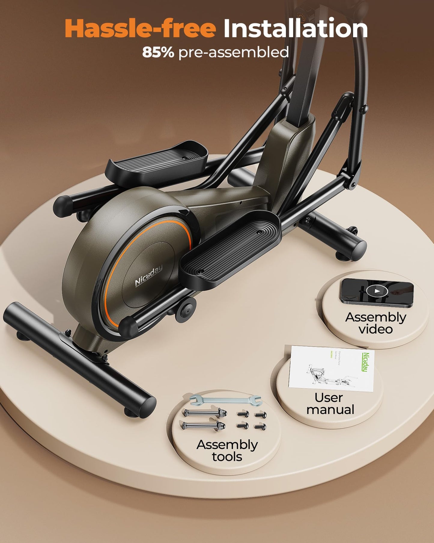 Niceday Elliptical Exercise Machine, Elliptcal Machine for Home, 20IN Stride Elliptical Machine, Elliptcal Training Machine with 16 Level Resistance, 500LBS Loading Capacity