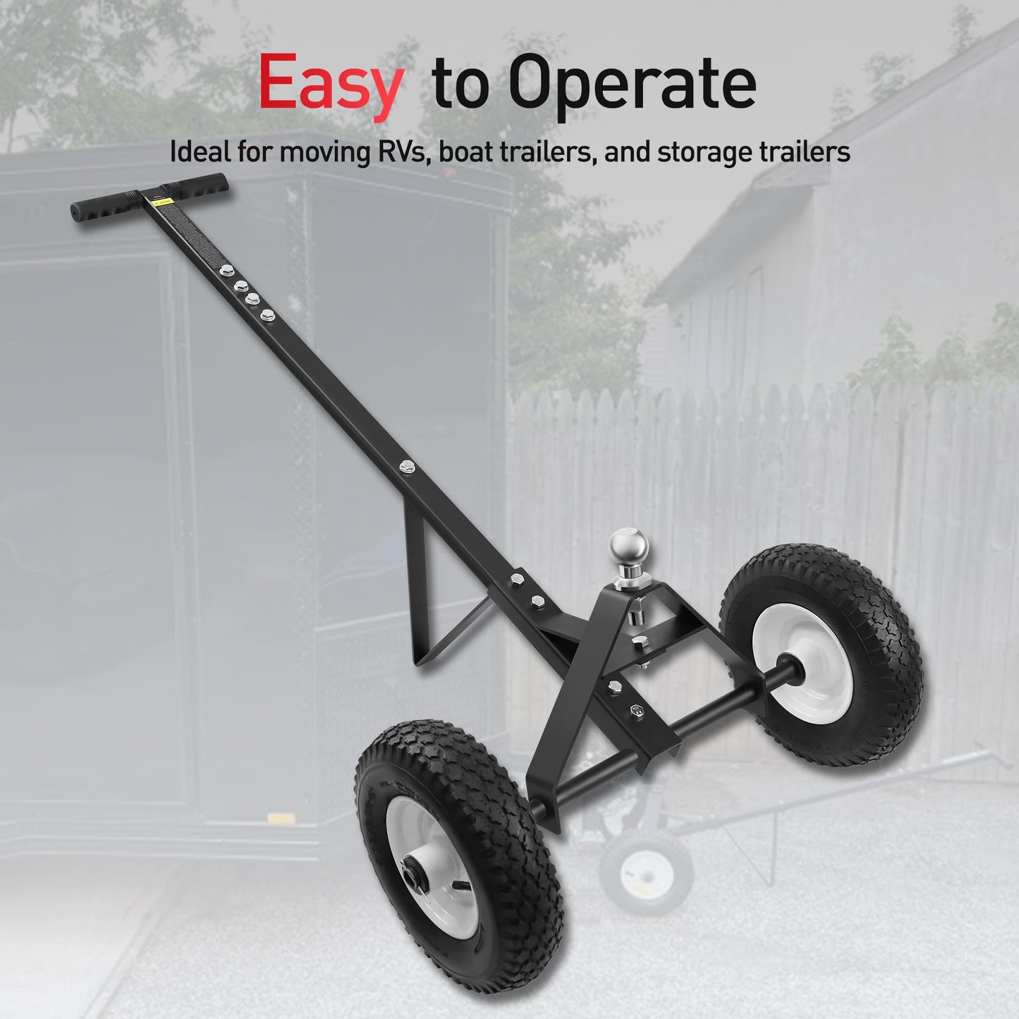 YOLANDO Trailer Dolly, Trailer Mover Dolly for Watercraft Small Boat Moving, 600LBS Capacity, 1-7/8” Hitch Ball with 12” Solid Tires, Black Powder Coated Steel