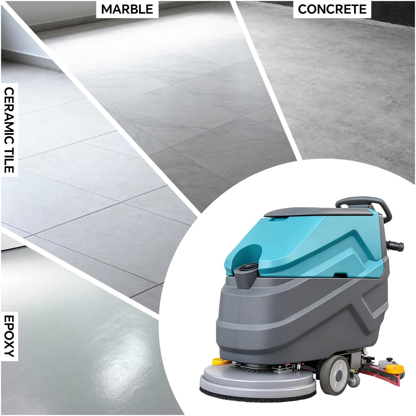 KARHDIR Industrial Walk Behind Floor Scrubber Machine 22" Cleaning Width 31.5" Suction Width 32000 Sqft/h,5 Hours Runtime 18.5 gal Sewage Tank,for Warehouse Schools Garages Hospital