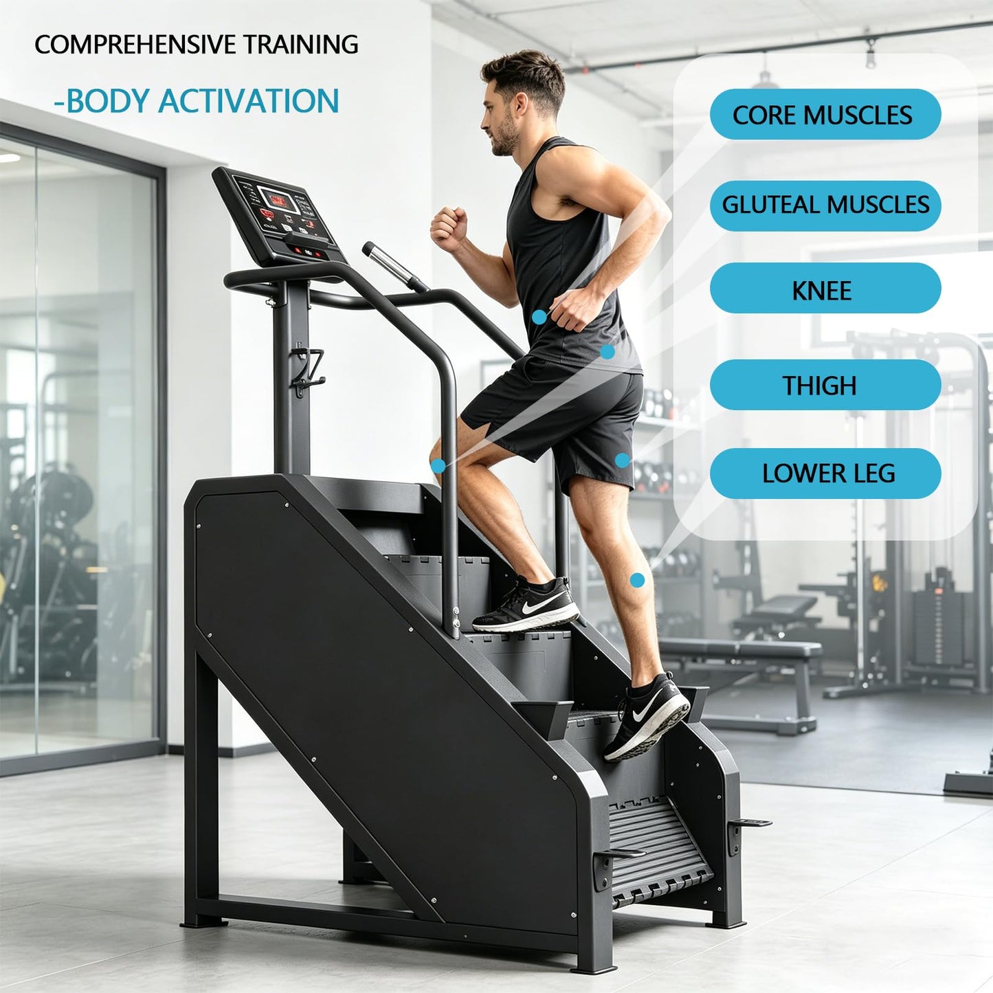 Stair Stepper Machine for Home Gym, Commercial Stair Climber with 15 Resistance Levels and 8 Preset Programs, LED Display Heart Rate Monitor, 400 lbs Capacity, 53" L x 30" W x 76" H, Gunmetal Black