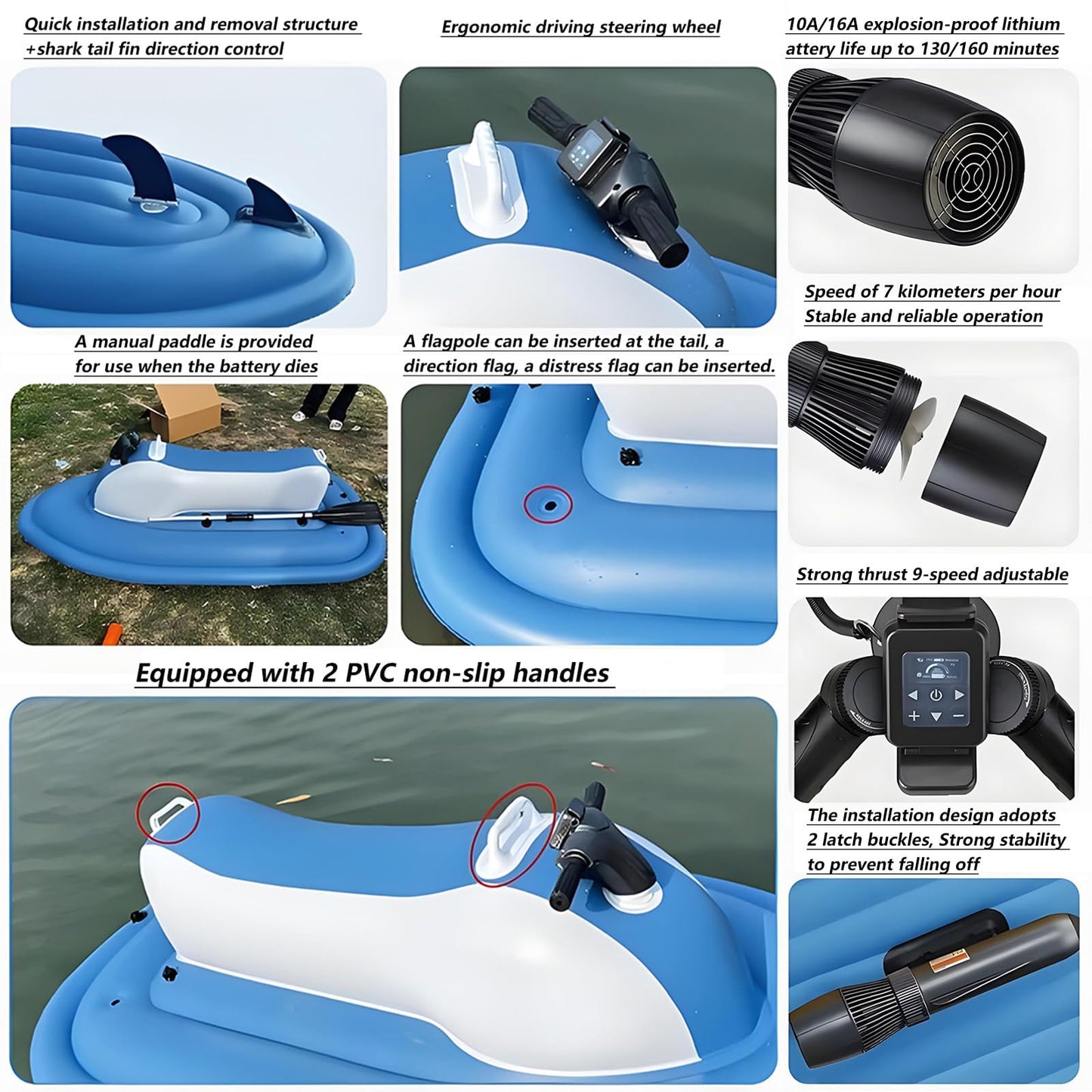 Electric Rush Wave Surf Boat Jet Ski with 500W/700W Underwater Propeller, with Diving Handle/Thruster Storage Bag, 9-speed Adjustment, Max Load Cap. 485 lbs, for Sea Diving & Water Sports 700WPRO16A