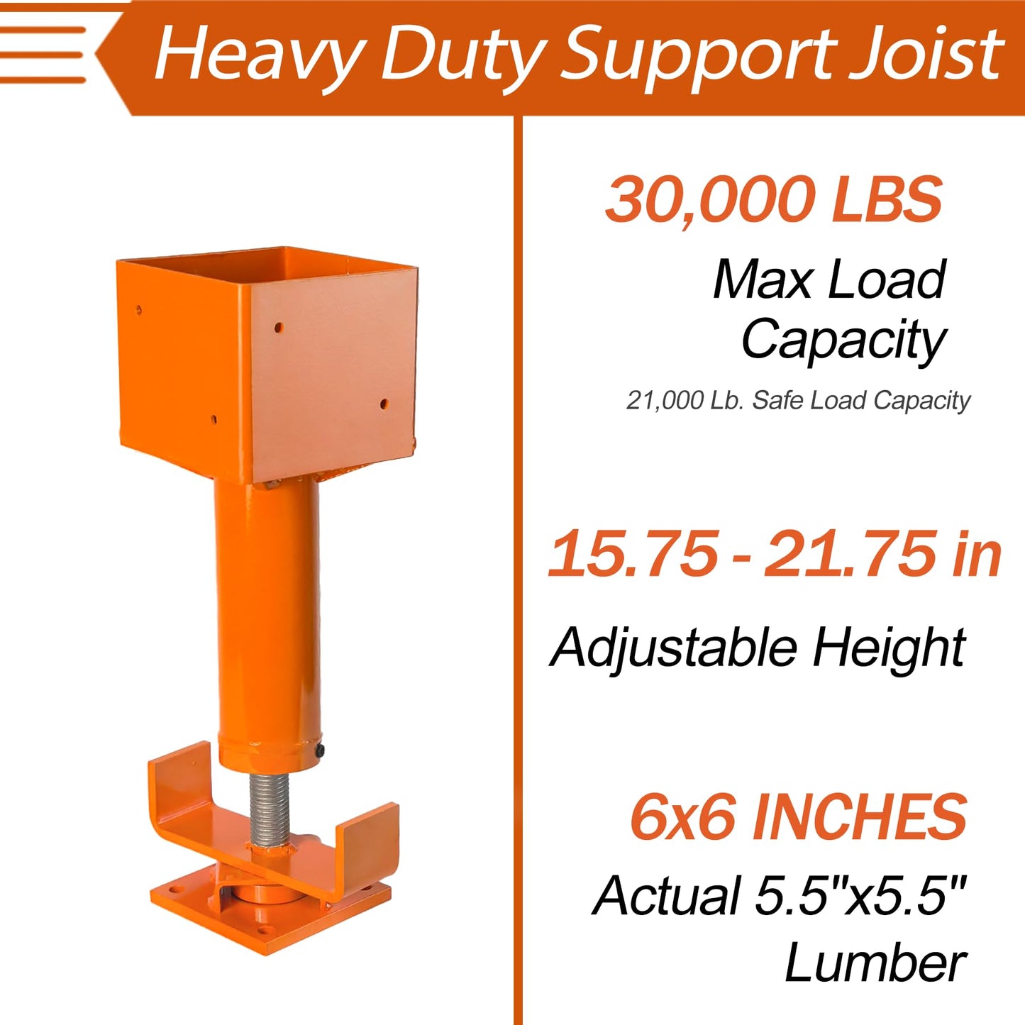 6x6 (Actual 5.5"x5.5") Screw Jack, Adjustable House Floor Jacks for Leveling, 15.75"-21.75" Height Range, Heavy Duty Jack Post Basement Shore Beams Screw Jacks, 30000 lbs Max Load Capacity,1 Pack