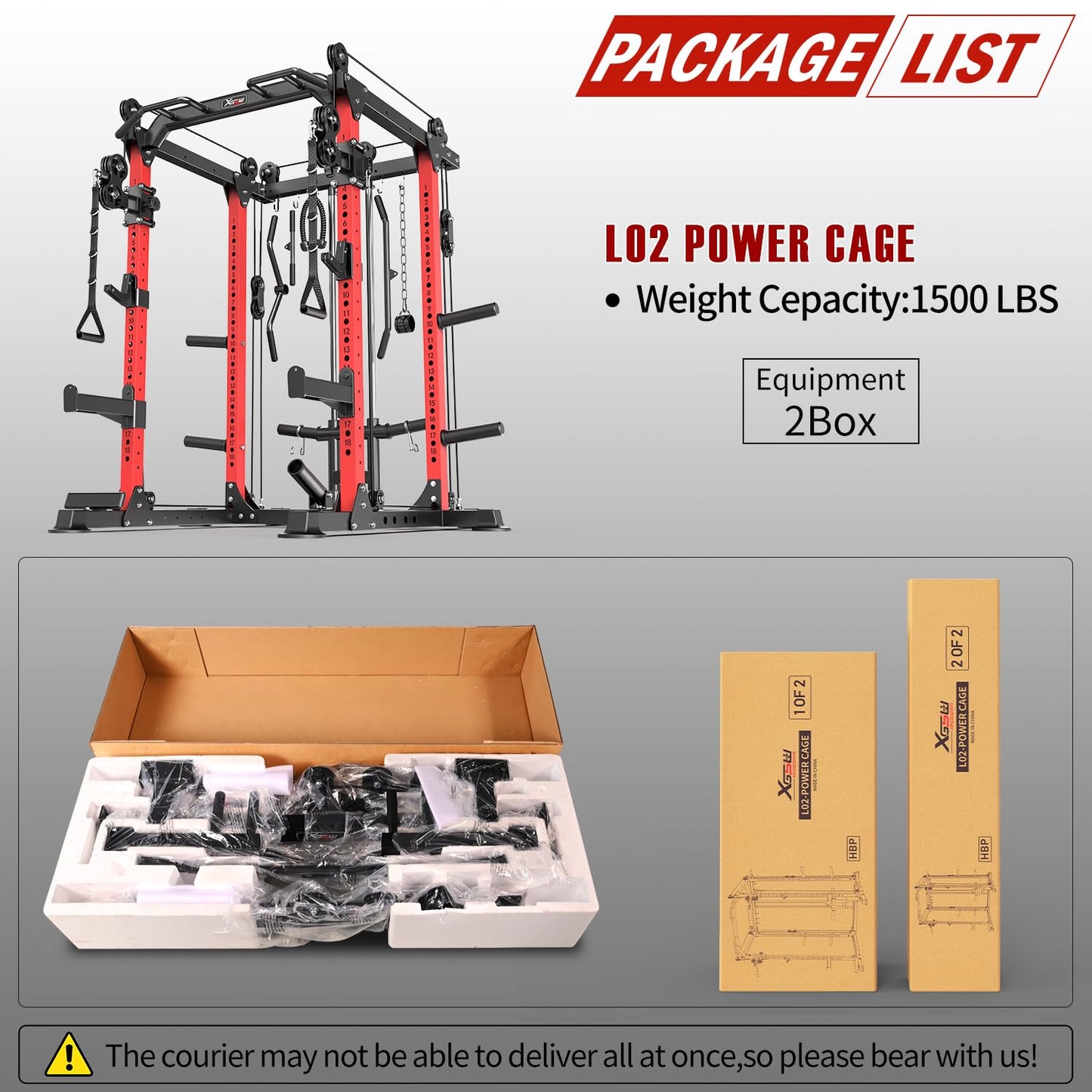 Power Rack Power Cage Multi-Function Squat Rack with Cable Crossover System Selectable More Training Attachment Power Rack for Garage & Home Gym (Red, A Set L02 Power Cage)