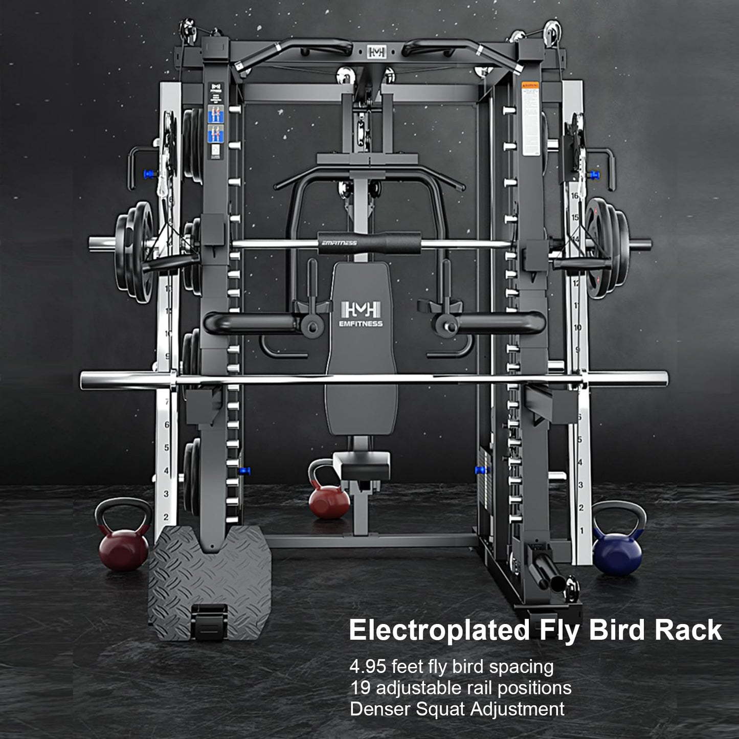 JZOPIDL EM938G Strength Machine: Smith Machine, Squat Rack, Pull Up Bar, Upper Body Strength Training, Leg Developer, Commercial Home Gym (Black, 340 LBS)