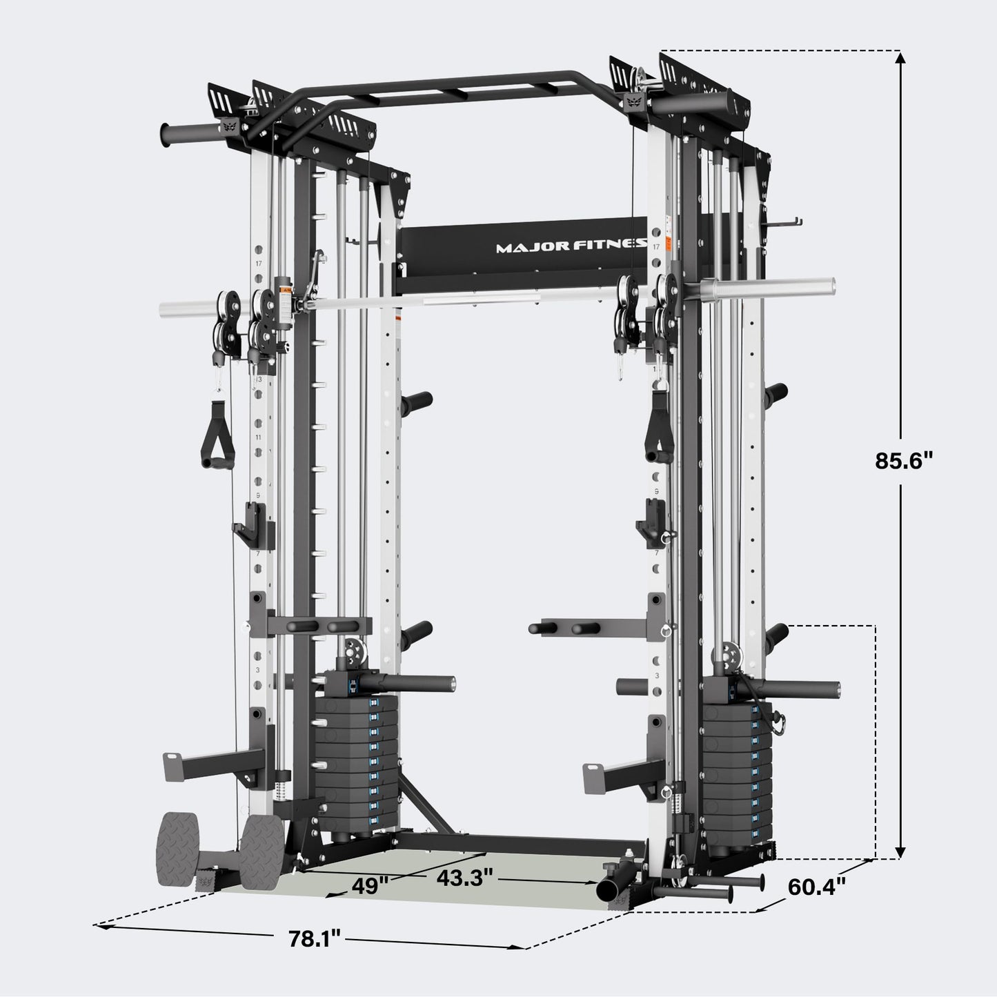Major Fitness Drone MAX V Smith Machine with Weight Stacks, All-in-One Home Gym Squat Rack--2500LB Capacity, Dual LAT Pull-Down Systems & Cable Crossover Machine, Heavy-Duty Full-Body Workout Machine