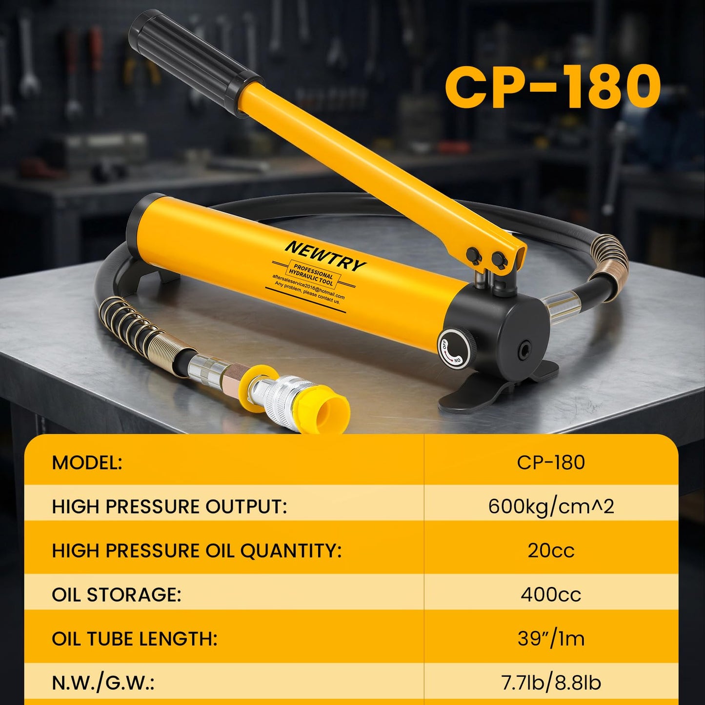 NEWTRY 10T Low Profile Hydraulic Jack Porta Power Kit + CP-180 Manual Hydraulic Hand Pump, Industrial Mini Hydraulic Cylinder, Stroke 0.4”