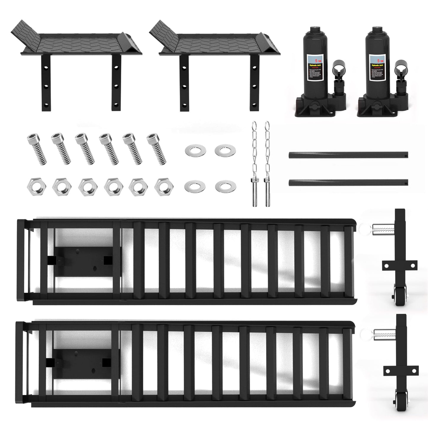 LOCKIETTA 2 PCS Hydraulic Car Ramps with Wheels, 11065LBS 5T Heavy Duty Car Ramp with Hydraulic Jack, Portable Car Lifts for Oil Changes for Home Garage, 9"-14.2" Lifts, Black