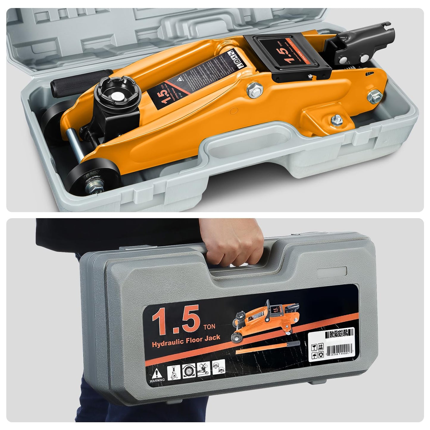 DNA Motoring Low Profile Hydraulic Trolley Service/Floor Jack, 1.5 Ton (3000 lbs) Capacity, Lifting Range 5.3"-12", Orange, TOOLS-00326-OG