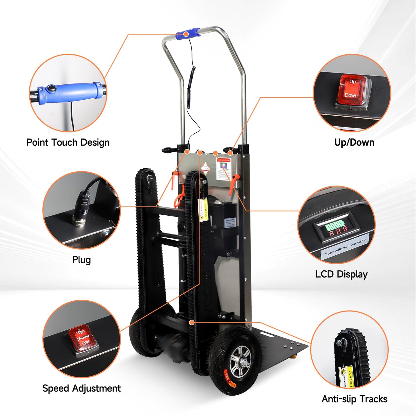 ROOMEDAL Electric Stair Climbing Hand Trucks Dolly Cart for Moving 661lb Capacity Heavy Duty Folding Stair Climber Cart Hand Trolley, Battery Powered for Furniture Family Logistics Warehouse