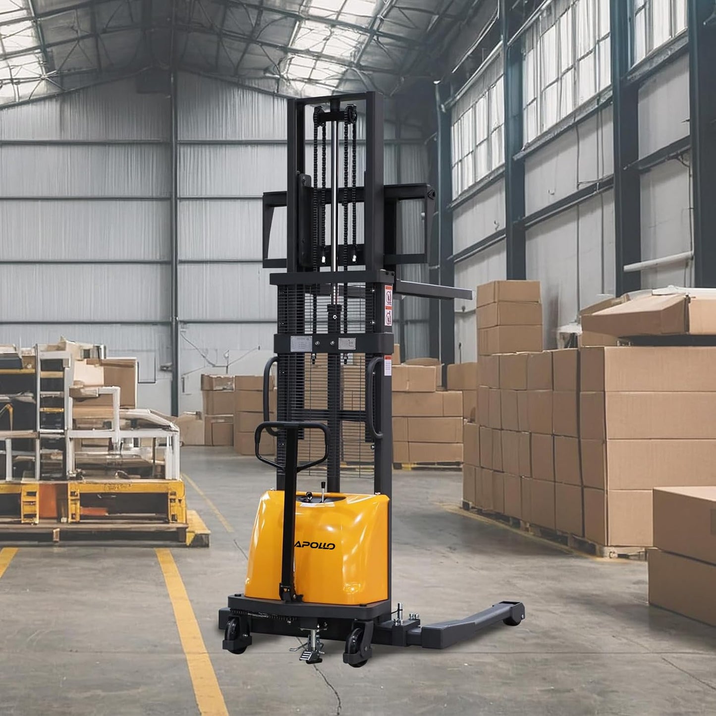 APOLLOLIFT Semi-Electric Stacker, Pallet Stacker 3300 lbs Capacity 118" Lifting Height, with Straddle Legs and Adjustable Forks