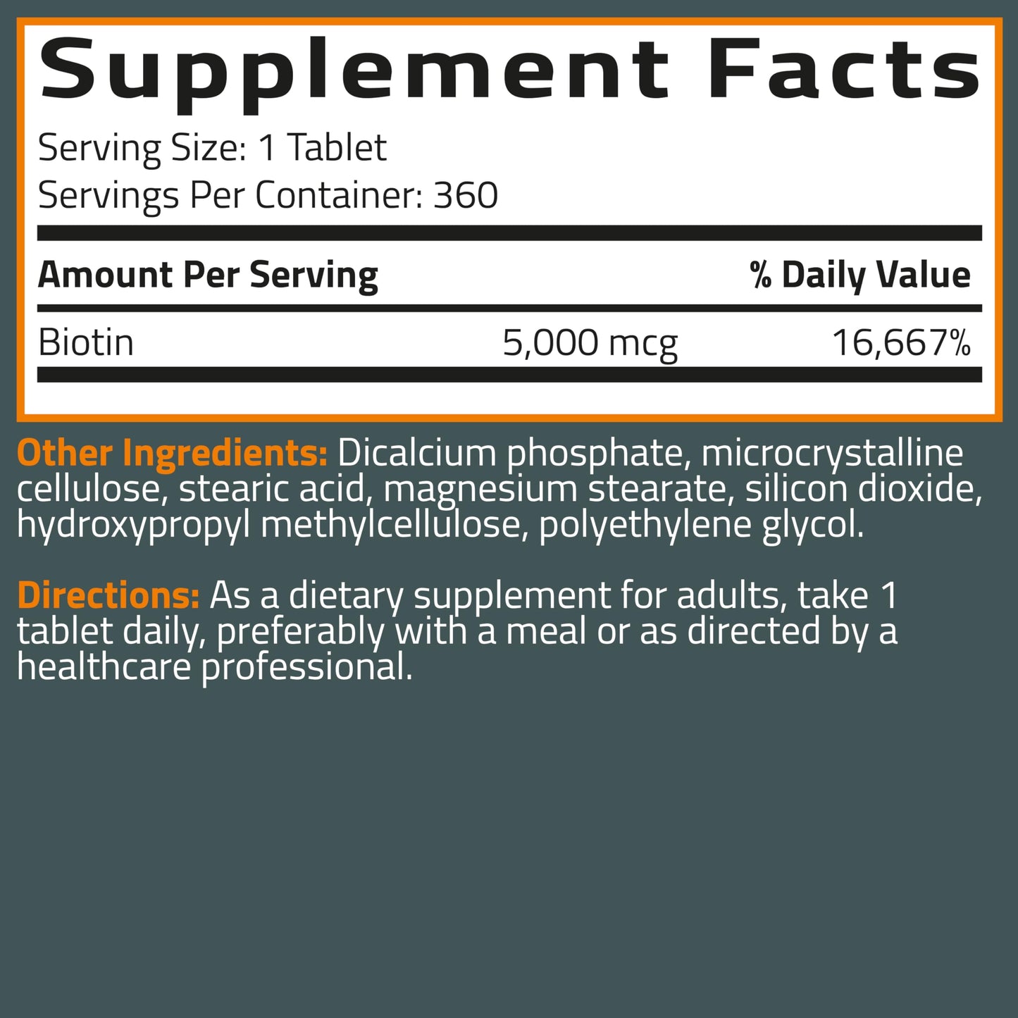 Bronson Biotin 5,000 MCG Supports Healthy Hair, Skin & Nails & Energy Production - High Potency Beauty Support - Non-GMO, 360 Vegetarian Tablets