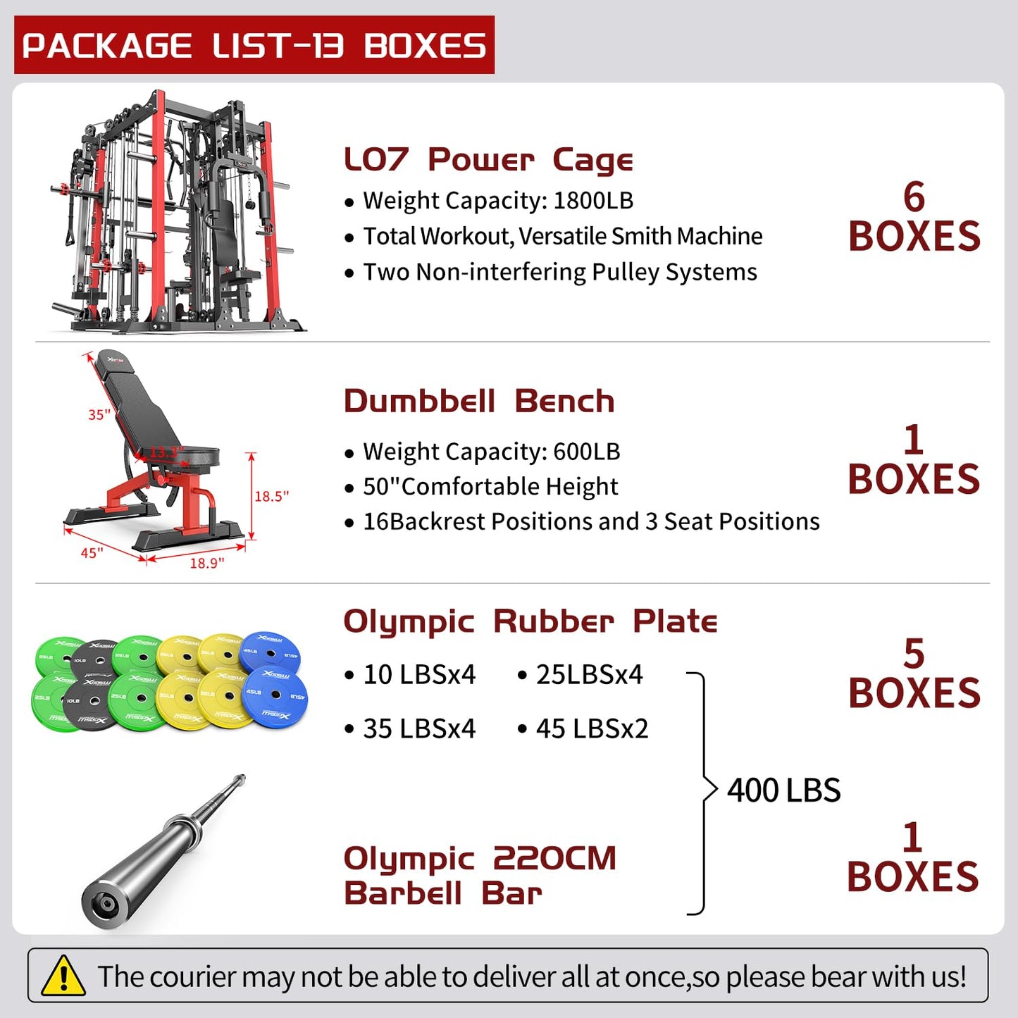 Multi-Purpose Squat Rack,Smith Machine Weight Rack Set with Cable Crossover System, Home Gym Power Racks, Power Racks and Packages (L07 two users, Power cage Red+bench+(pole+Color BP)400LBS)