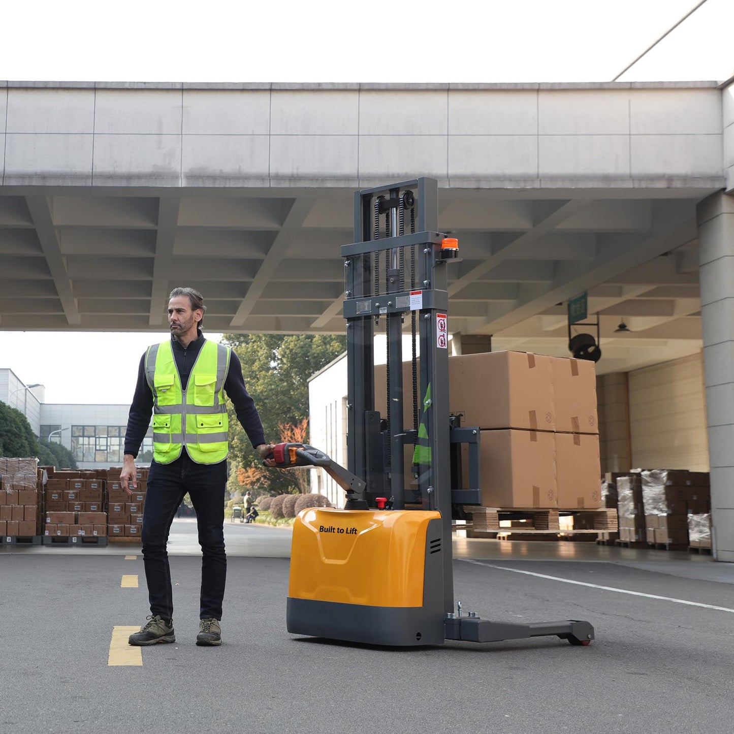 Built to Lift Full Electric Stacker, Pallet Stackers 98" Lifting, 3300lbs Material Lift Straddle Legs, Forklift for Warehouse with Adjustable Forks