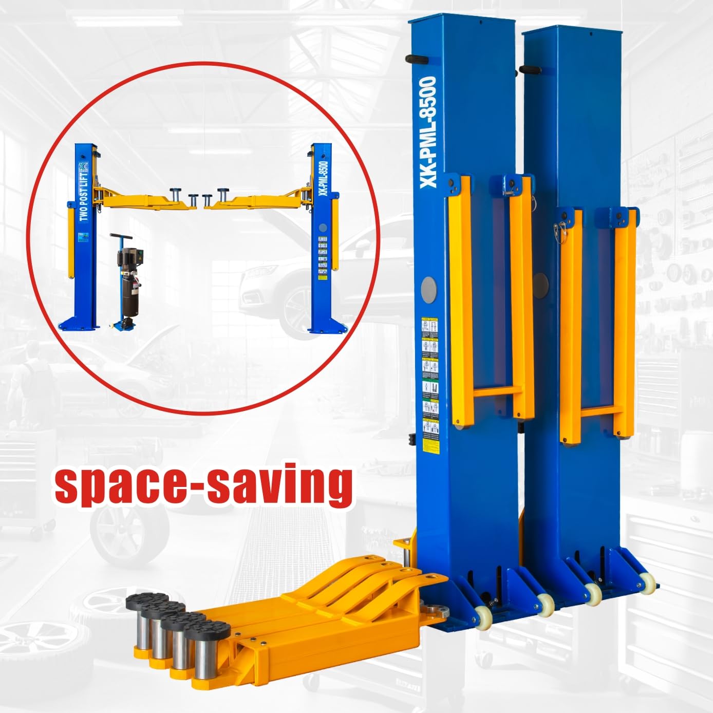 XK-PML-8500 Manual-Lock 2 Post Car Lift for Home Garage Mobile 8500 lbs with 36 Months Parts Replacement