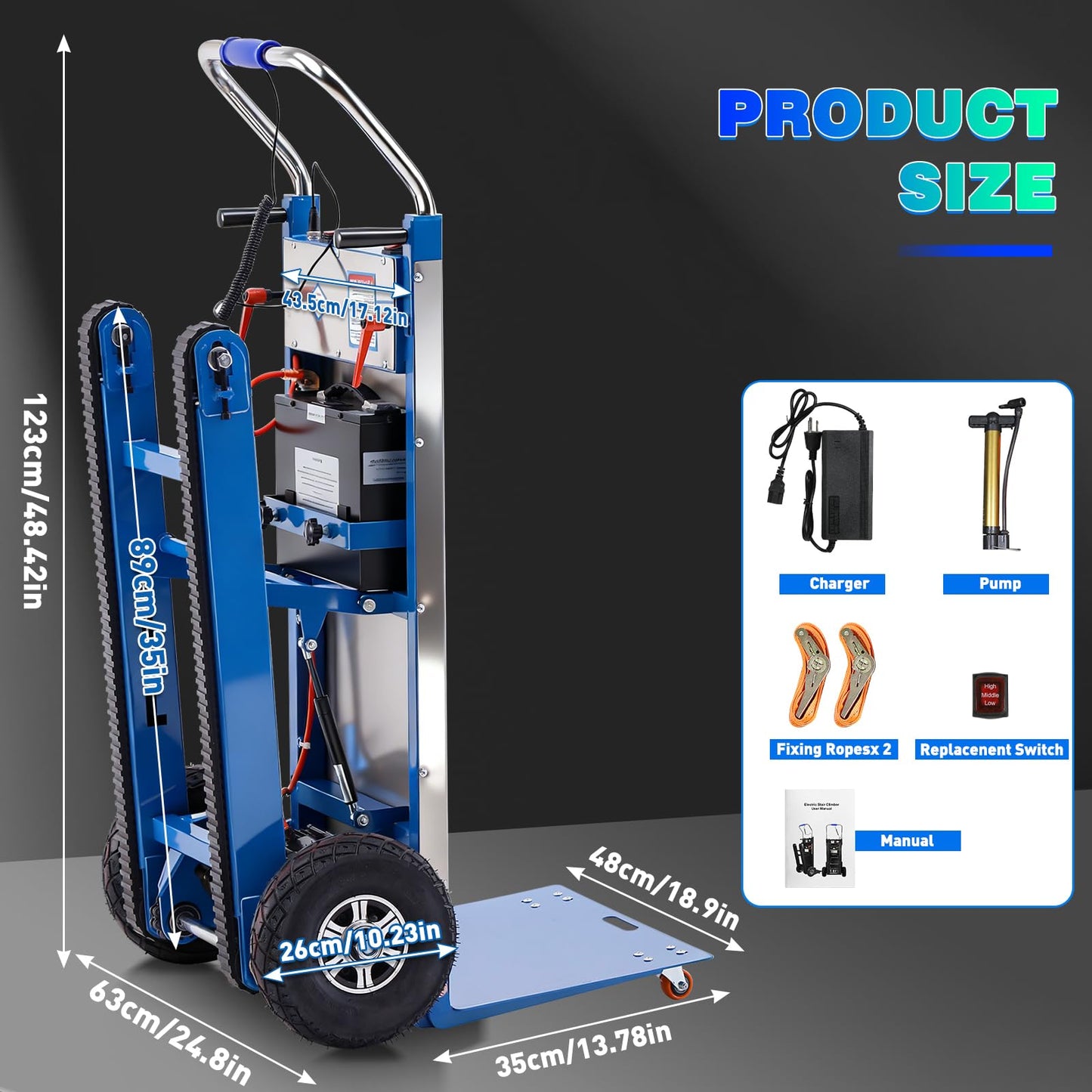 1250W Electric Stair Climbing Hand Truck with Rubber Tracks, 900lbs Stair Climber Trolley Lithium Battery with Safety Rope, Heavy Duty Stair Climber, Warehouse Logistics, Transport, Moving Furniture