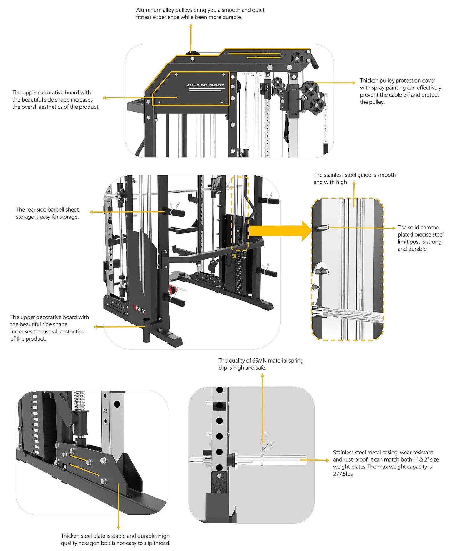 MiM USA Hercules Ex Commercial Smith Machine & Functional Trainer, All-in-One Gym Trainer W/ 400 Lbs. Weight Stack & 24 Attachments