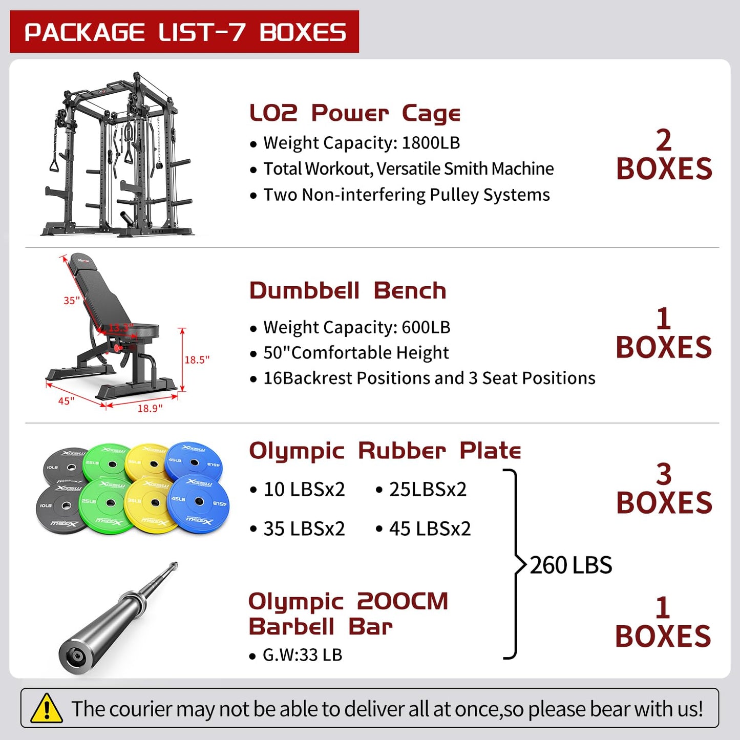 XGSW XINGESIWR Multi-Purpose Squat Rack,Smith Machine Weight Rack Set with Cable Crossover System, Home Gym Power Racks, Power Racks and Packages (L02, Power cage Black+Bench+Color BP 230LBS)