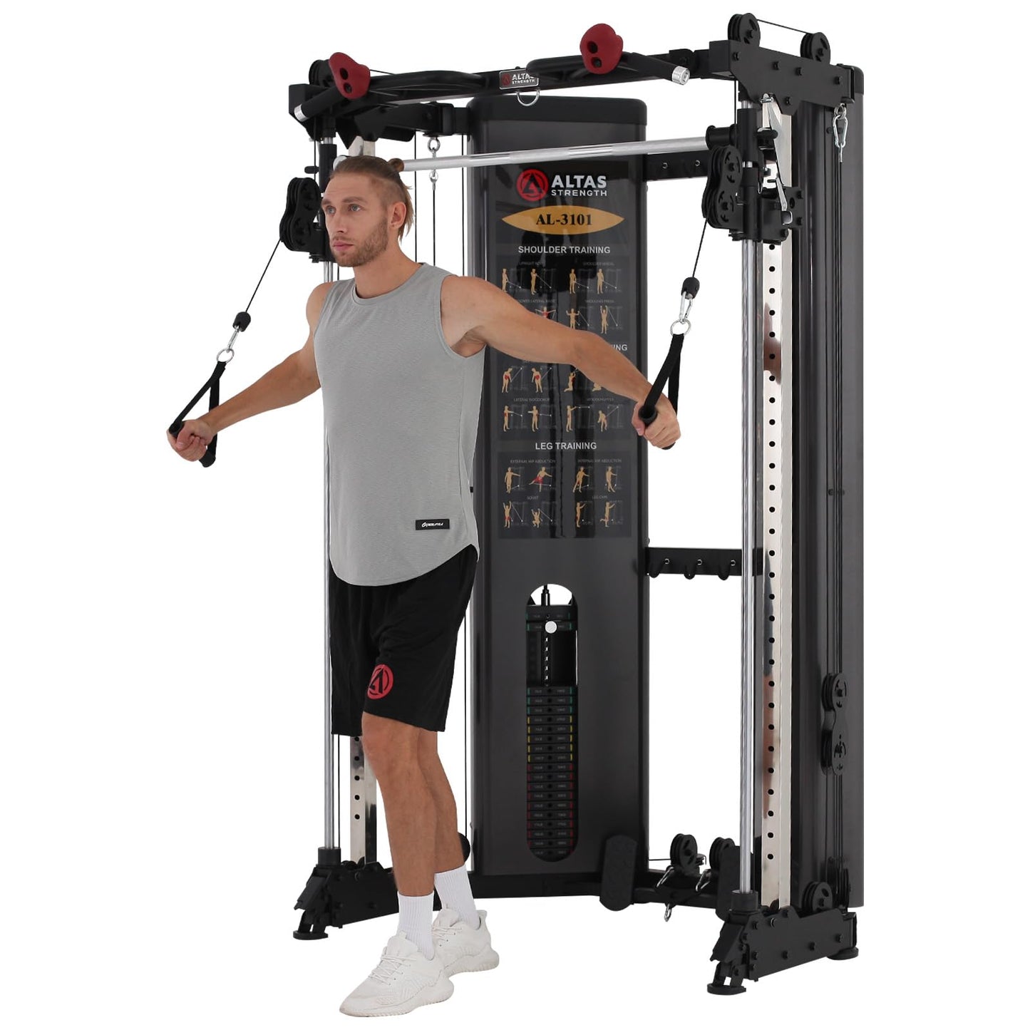 Altas Strength Folding Home Gym Smith Machine with Pulley System Gym Squat Rack Weight Bar Upper Body Strength Training Leg Developer Commercial Fitness Equipment Included Accessories 3101
