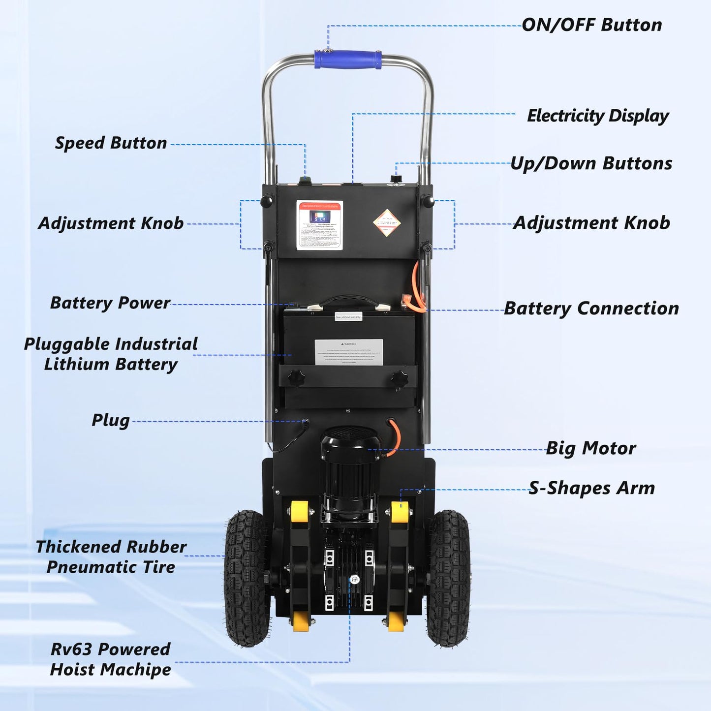 Electric Stair Climbing Dolly 1500W, Heavy Duty Stair Climber Hand Truck, Powered Stair Climbing Cart with 10" Anti-Slip Tires, Adjustable Speed Moving Cart for Appliances Furniture (Black)