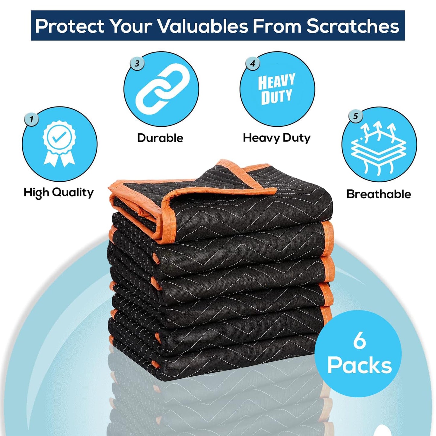 Simpli-Magic 79522 Heavy Duty Padded Moving Blankets, Orange/Black, 72” x 80”, 6 Pack