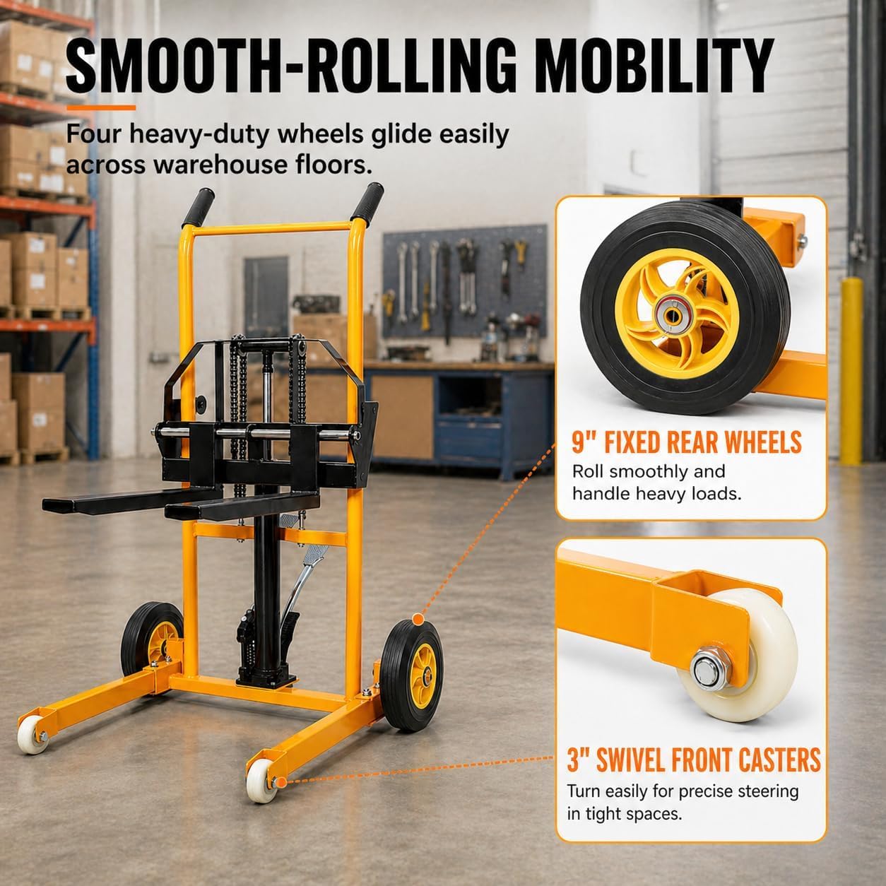 Hydraulic Material Lift Stacker, 440lbs Hydraulic Fork Lift, 35.5" Lift Height, Manual Forklift with Adjustable Forks, Manual Pallet Stacker Lift Dolly with Swivel Casters for Supermarket, Warehouse