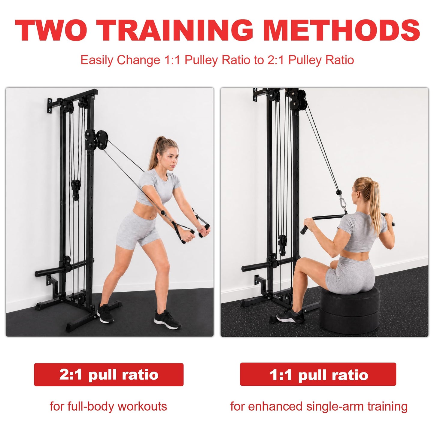Fitvids Wall Mount Cable Station, 17-Position Dual Pulley, Cable Crossover for High/Low Pulls, LAT Pulldown & Tricep Rope, Space-Saving Home Gym, 400lb Load, Steel Construction