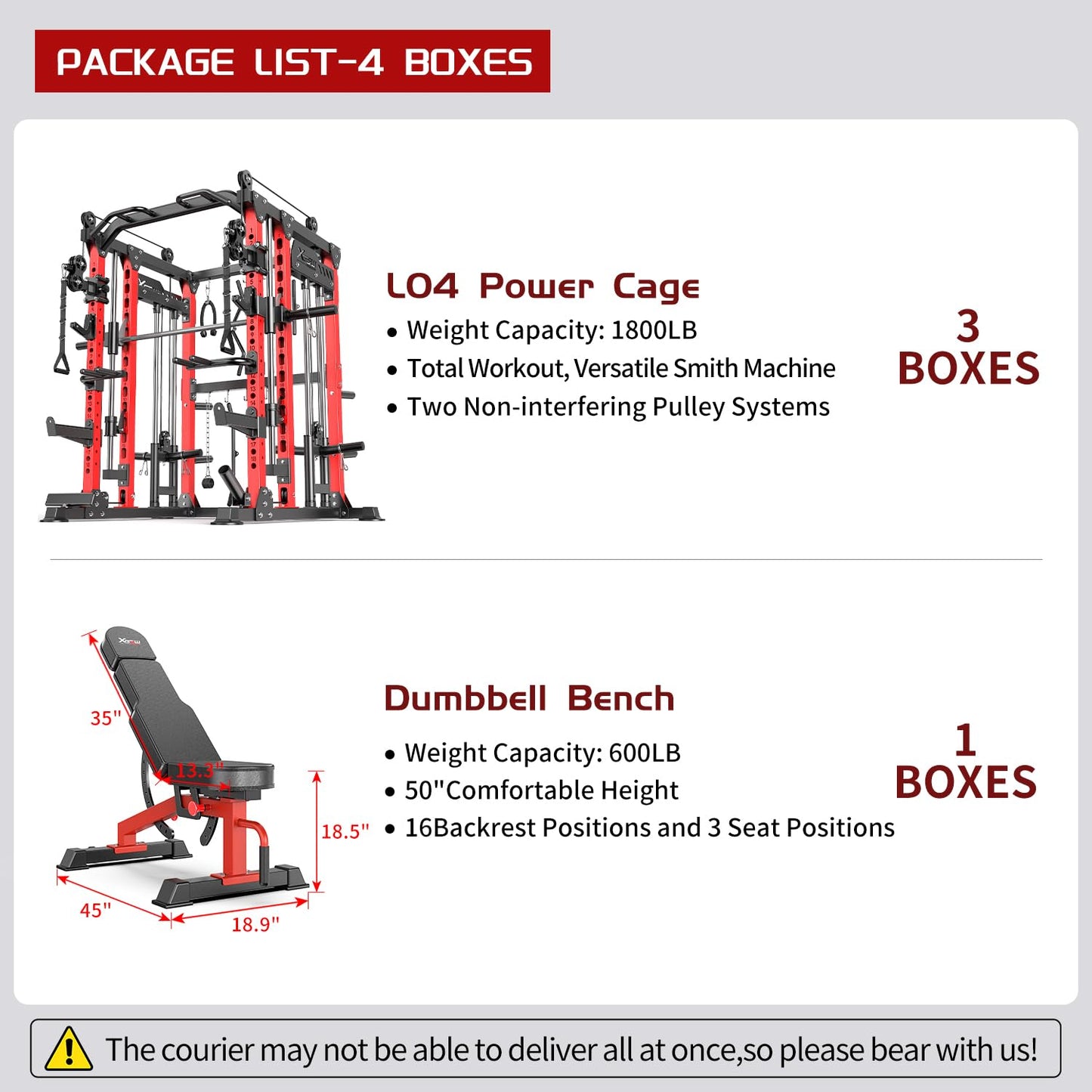 XGSW XINGESIWR Multi-Purpose Squat Rack,Smith Machine Weight Rack Set with Cable Crossover System, Home Gym Power Racks, Power Racks and Packages (L04, Power cage Red+Bench)