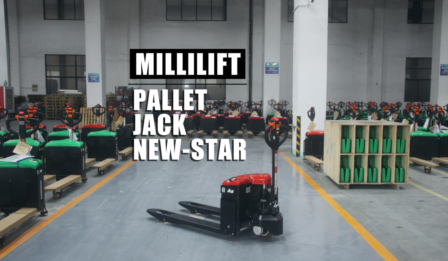 Millilift Electric Pallet Jack, 3300LB Capacity,Heavy-Duty Forks 45"x27", Powerful Drive Motor, 24V 40AH LiFePO4 Battery with Built-in Charger, 2–4H Runtime, for Warehouse,Logistics Company
