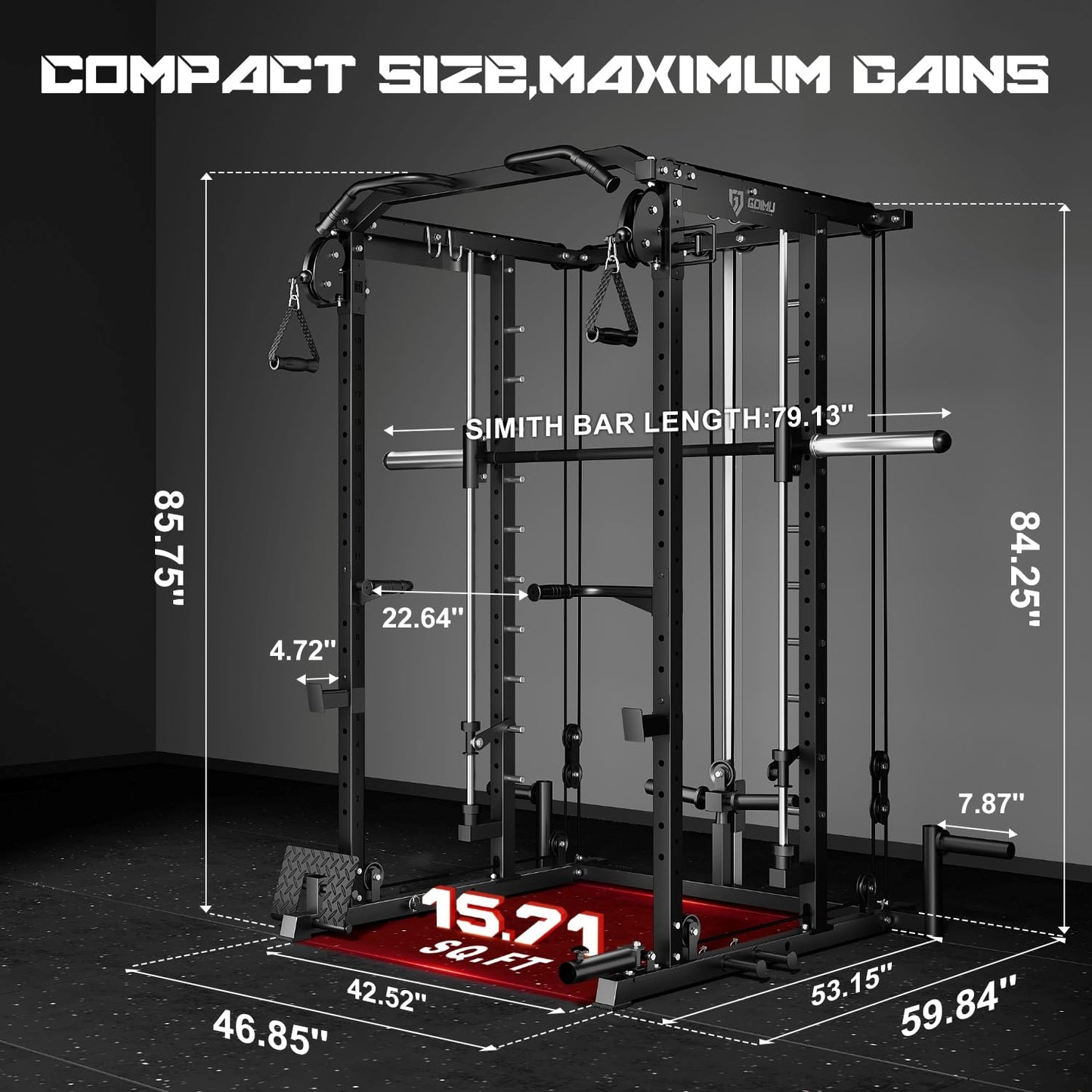 Goimu S1-V4 Smith Machine, 2000LBS Power Cage with Cable Crossover System, All-in-One Squat Rack with Smith Bar, Strength Training Equipment for Hone Gym (Red Smith Machine wiht 220lb Weights)