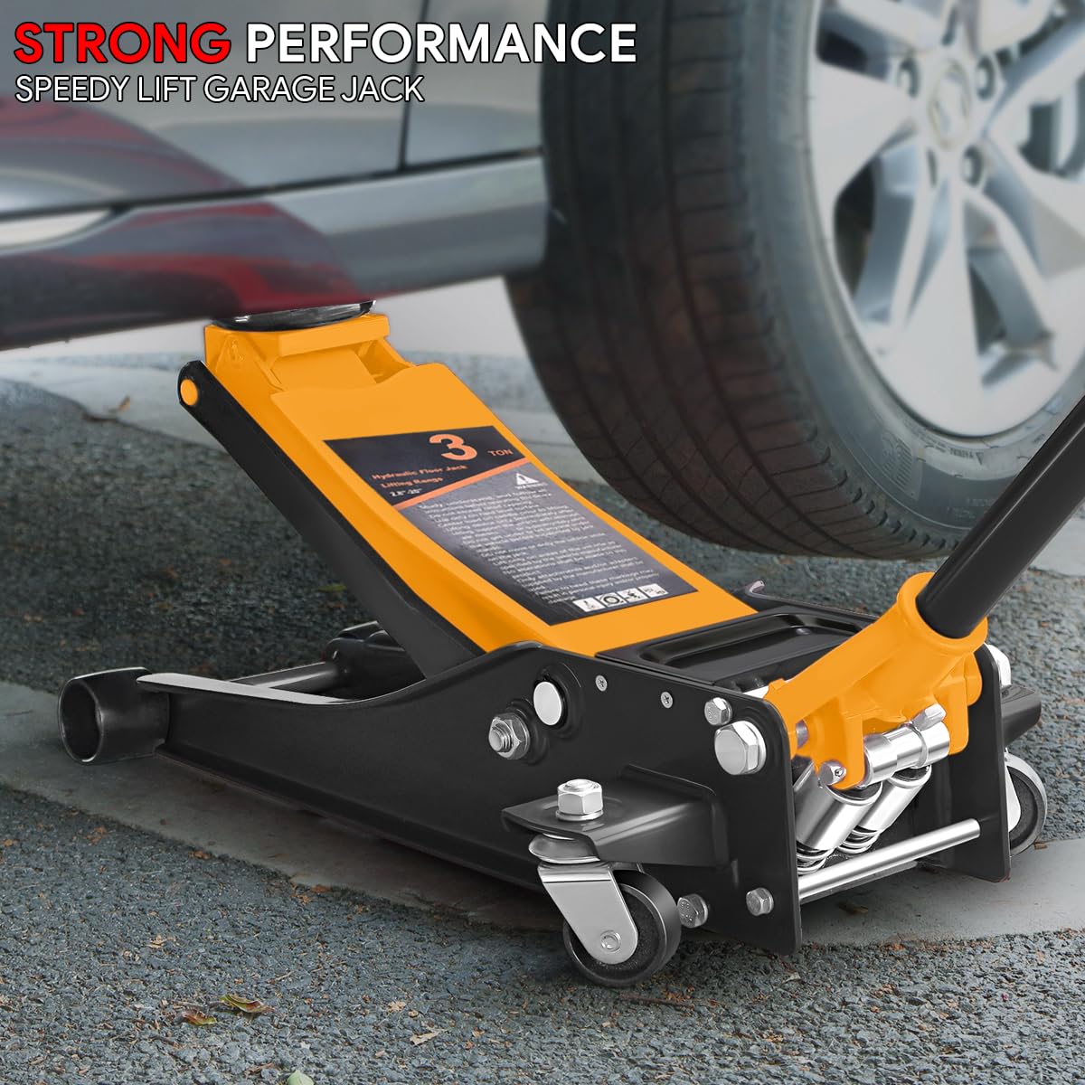 DNA Motoring Low Profile Hydraulic Trolley Service/Floor Jack, 3 Ton (6000 lbs) Capacity Heavy Duty Hydraulic Car Jack, Lifting Range 3"-20", Orange, TOOLS-00475-OG