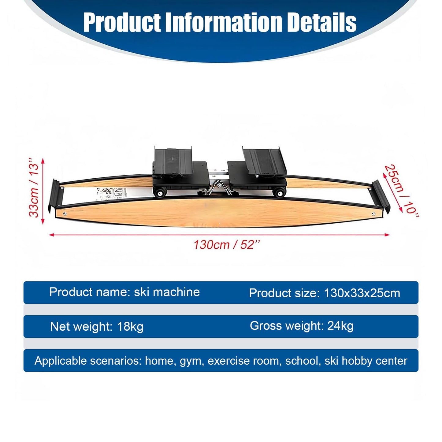 Ski Exercise Machine,Fitness Machine for Home Gym Workout, Indoor Simulated Ski Machine,Adjustable Resistance 0-100kg,Rubber Roller,with Walking Stick&Floor Matfor