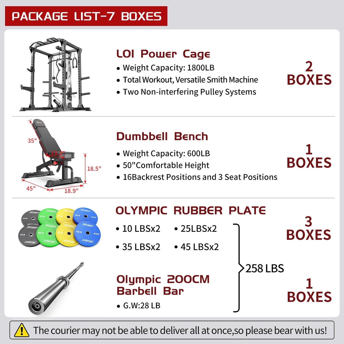 Power Rack Power Cage Multi-Function Squat Rack with Cable Crossover System Selectable More Training Attachment Power Rack for Garage & Home Gym (Black, D Set L01+Weight Bench+(Pole+Color BP) 258LBS)