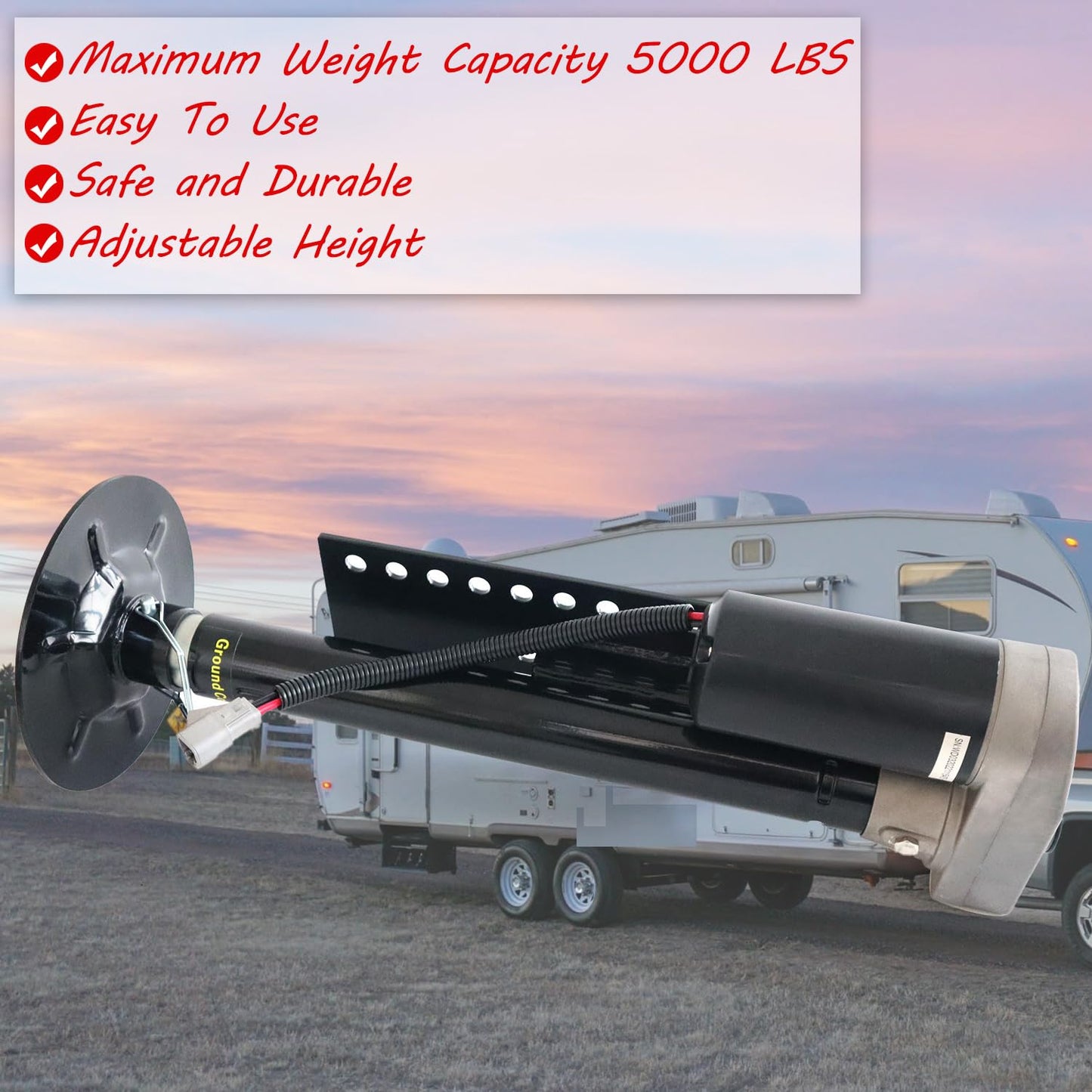5th Wheel RV Jack Right Leg, Ground Control 3.0 Automatic 5th Wheel RV Leveling System Rear Hall Effect Jack with Motor, 5000 lbs, Black 344792