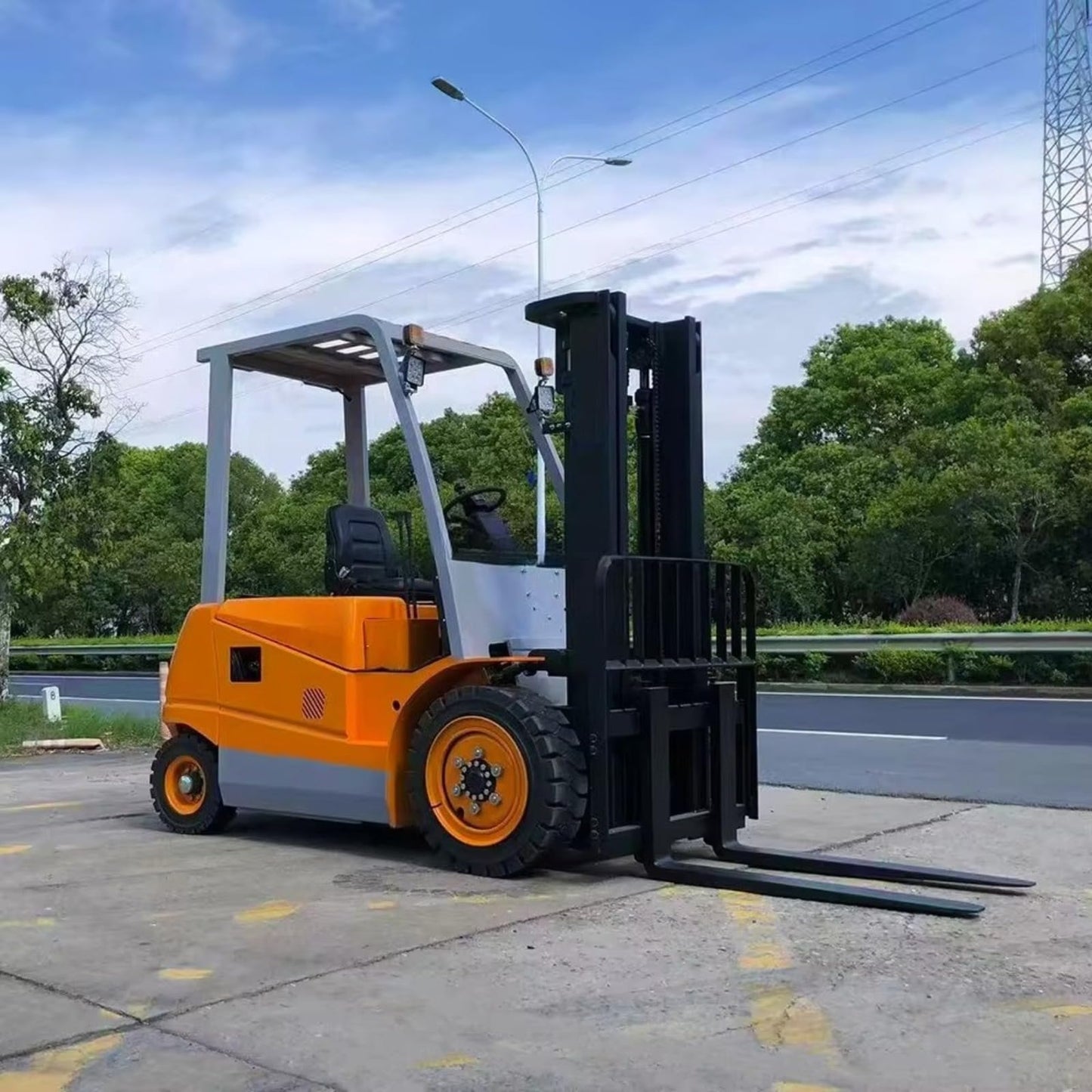 Loading Dock Specialized Forklift, 5000lbs Capacity Lithium Ion Electric Lift Truck, 3-Wheel Counterbalance Reach Truck, Industrial Stacker Machine