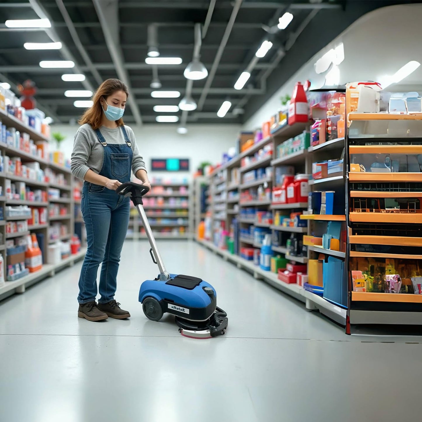 Emotor Portable Commercial Floor Scrubber Machine,Walk Behind Automatical Floor Scrubber with 360 Degree Rotation Squeegee