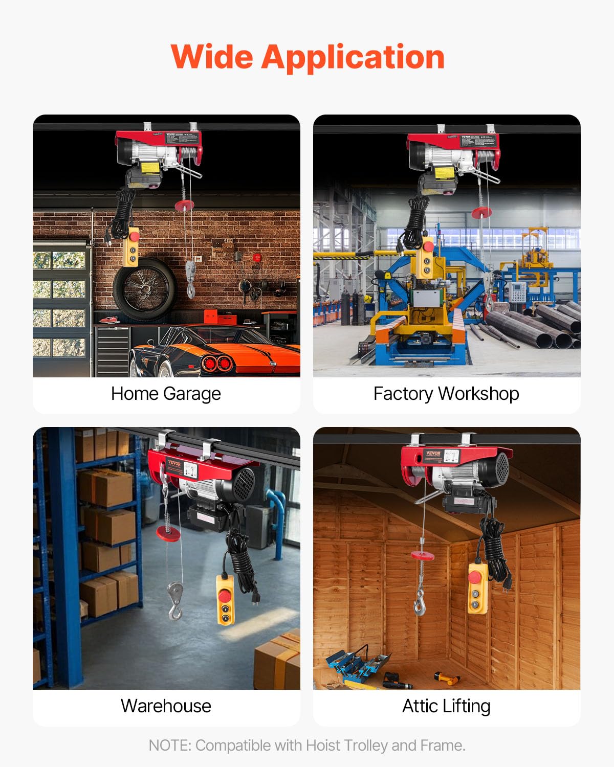 VEVOR Electric Hoist, 440 lbs 120V Electric Winch with 328 ft Wireless & 14 ft Wired Remote Control, 40 ft Single Cable Lifting Height, Single/Double Slings, Lift Hoist for Garage Warehouse Factory