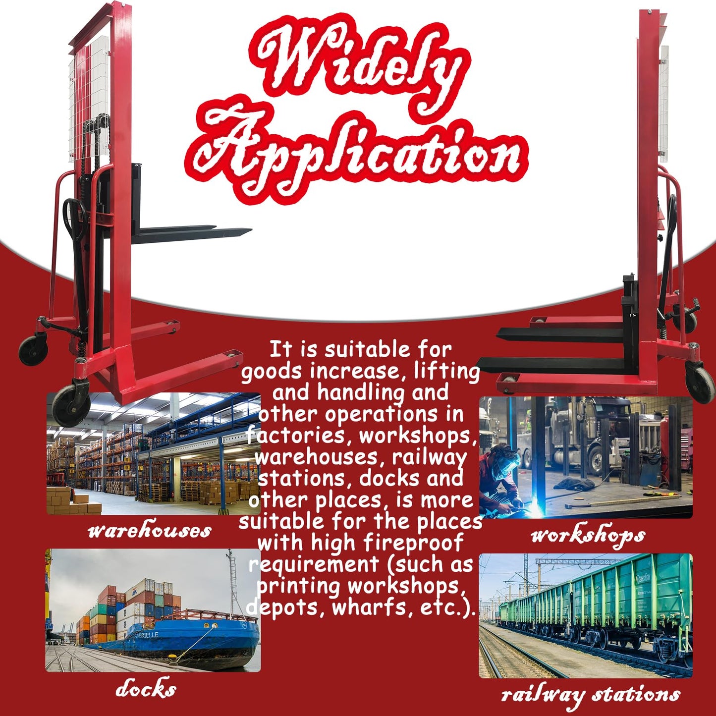 Banfluxion Manual Hydraulic Pallet Stacker Truck 2200 lbs Load Capacity 63" Lift Height Professional Mannual Forklift Forklift Pallet Truck Dolly for Open-Bottom Block Pallets