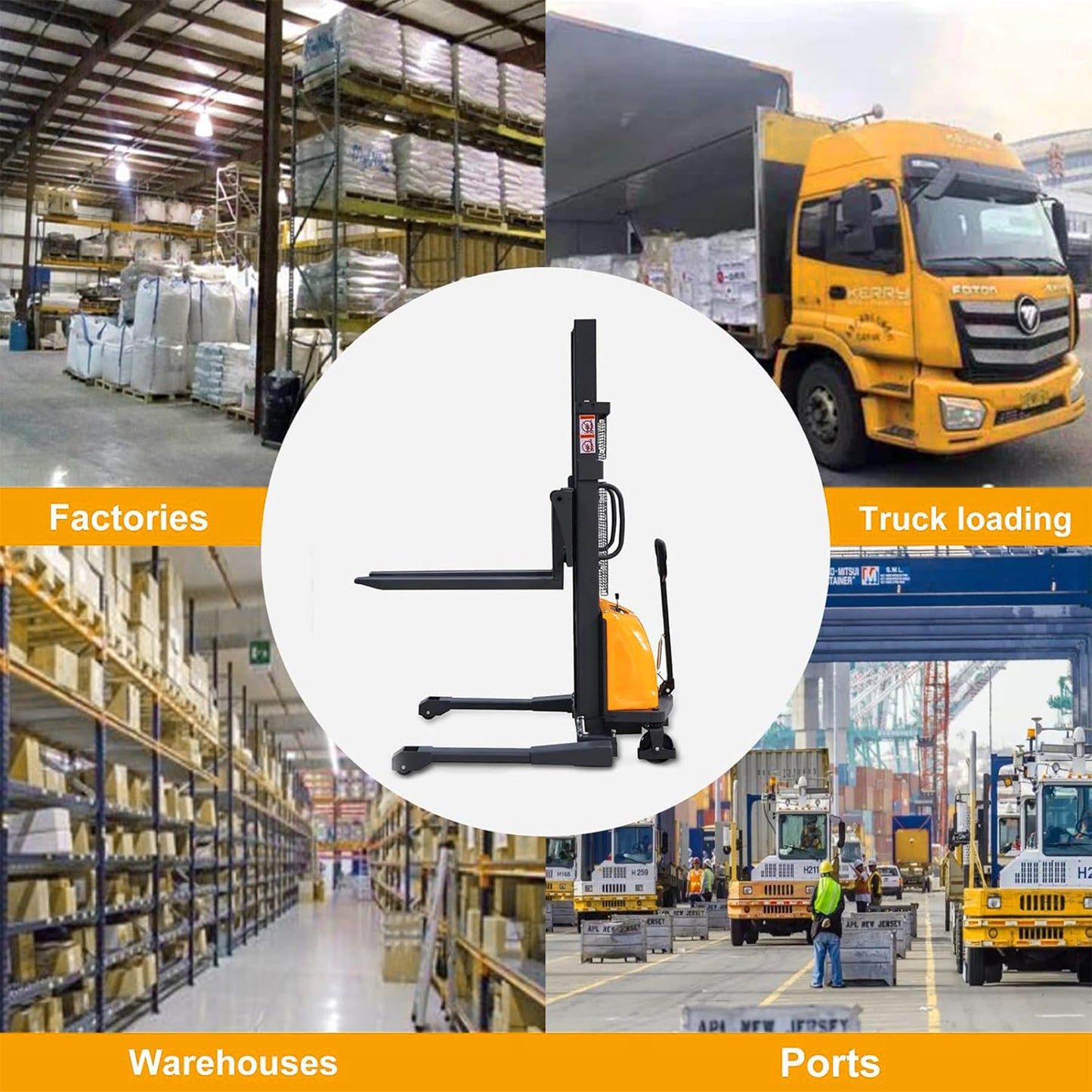 Tory Carrier Semi-Electric Pallet Stacker, 3300lbs Capacity Material Lift, Walkie Forklift 98" Lifting Height with Straddle Legs and Adjustable Forks