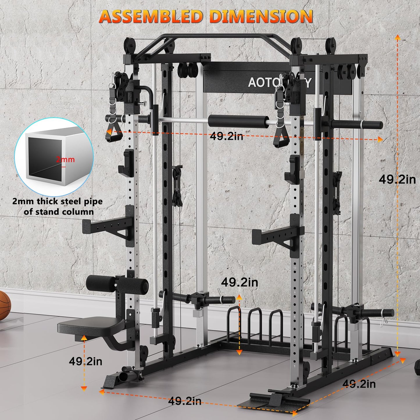AOTORJAY Smith Machine with 230lbs Weight Plates - All-in-One Home Gym Power Cage with Cable Crossover, LAT Pull-Down, Squat Rack, Leg Press & Training Attachments for Full Body Strength Training