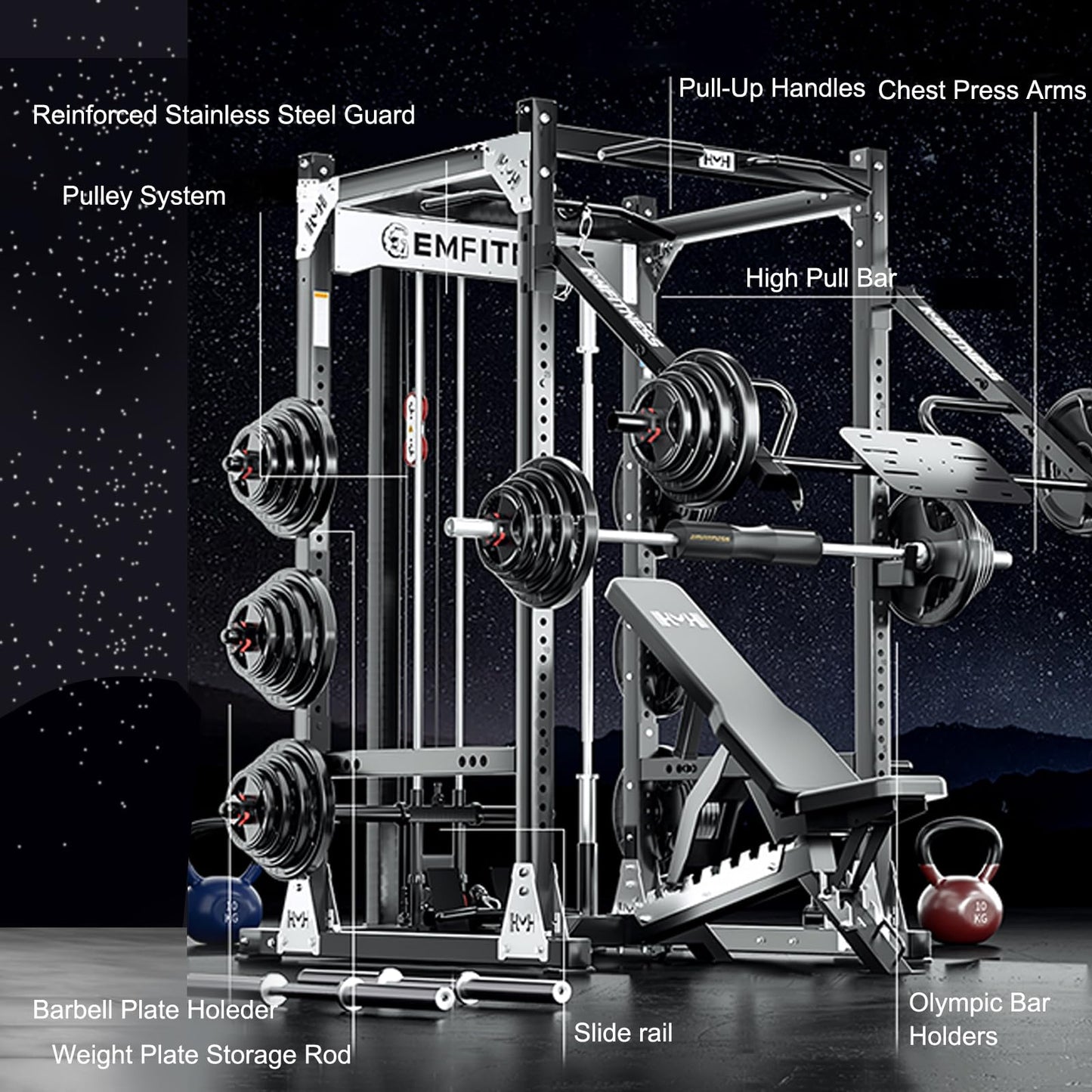 JZOPIDL X8 Power Cage with Optional LAT Pull Down/Cable Crossover/Smith Machine System, 3000LB Squat Rack for Home & Garage Gym, with Weight Storage Rack and More Training Attachments