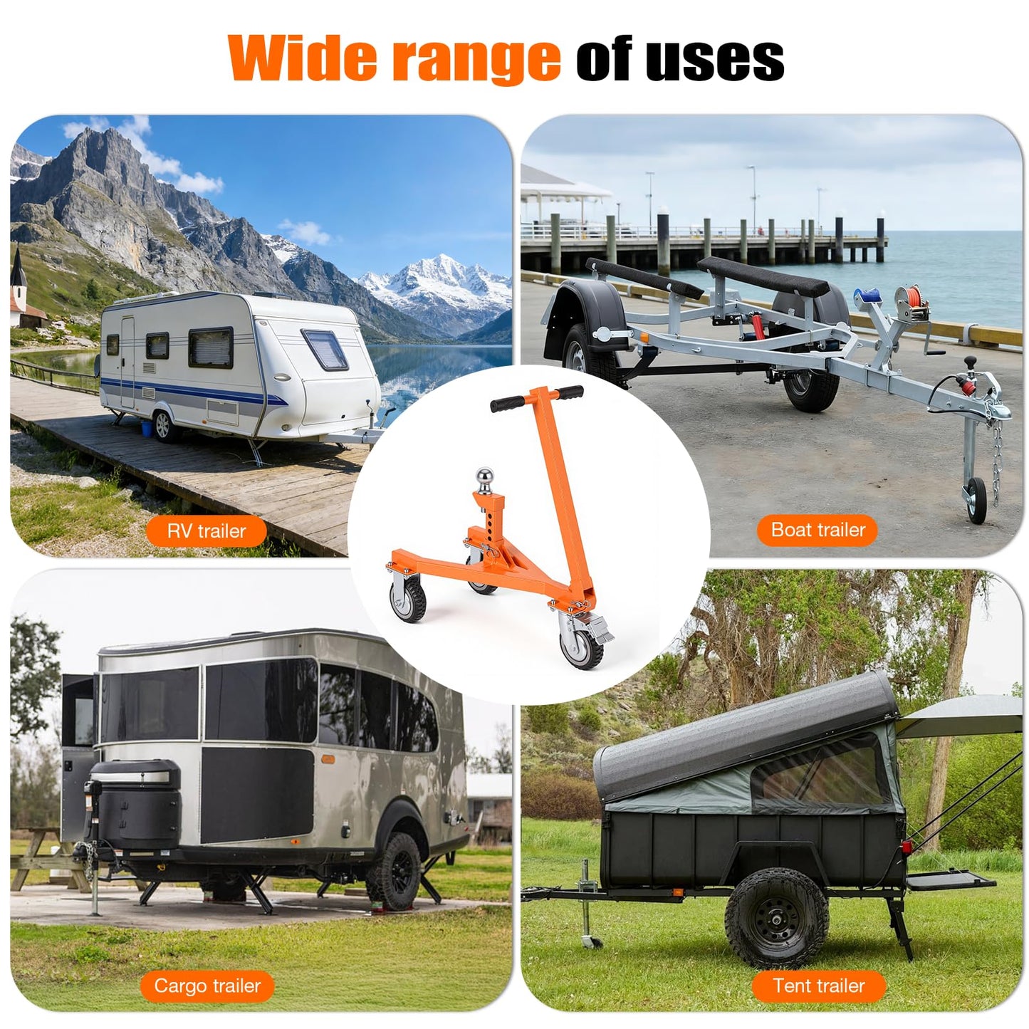 FAHKNS Trailer Dolly 3500 lb Tongue Weight Trailer Mover with 2 in & 2-5/16 in Ball Suitable for RV, Boat, Camper, Flatbed, Enclosed Trailers and so on.