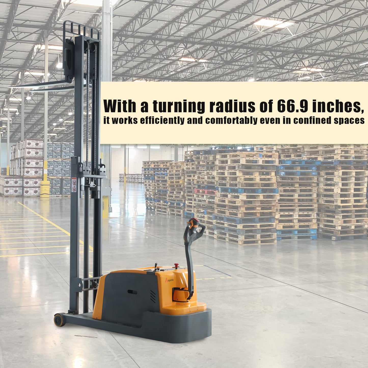 Aequanta Full Electric Counterbalanced Stacker 3300lbs Capacity, 118" Lifting Height Walkie Stacker, Powered Drive and Lift Forklifts