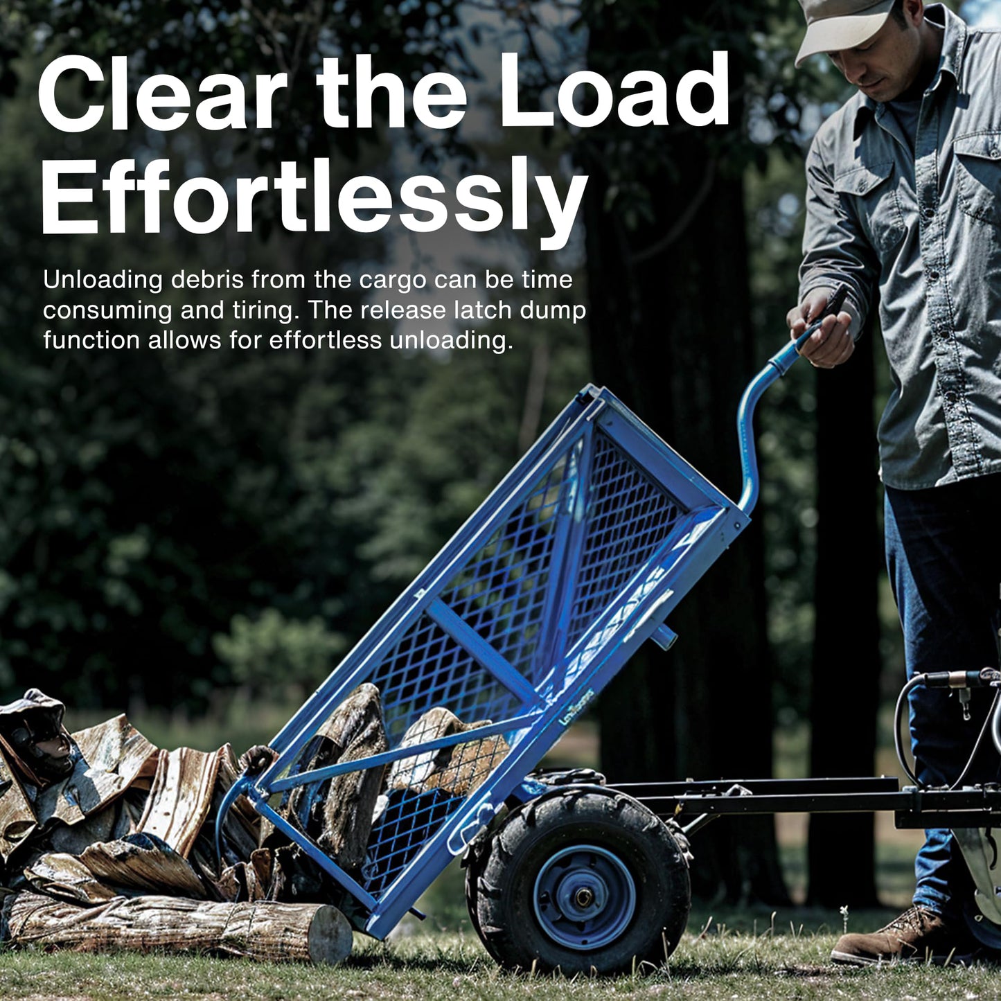 Landworks Utility Service Cart Wheelbarrow Power Wagon, Super Duty Electric 48V DC Li-Ion Battery Powered, 500 lbs Load & 1000+ lbs Hauling Capacity, Farm & Garden Dump with Modular Cargo Bed