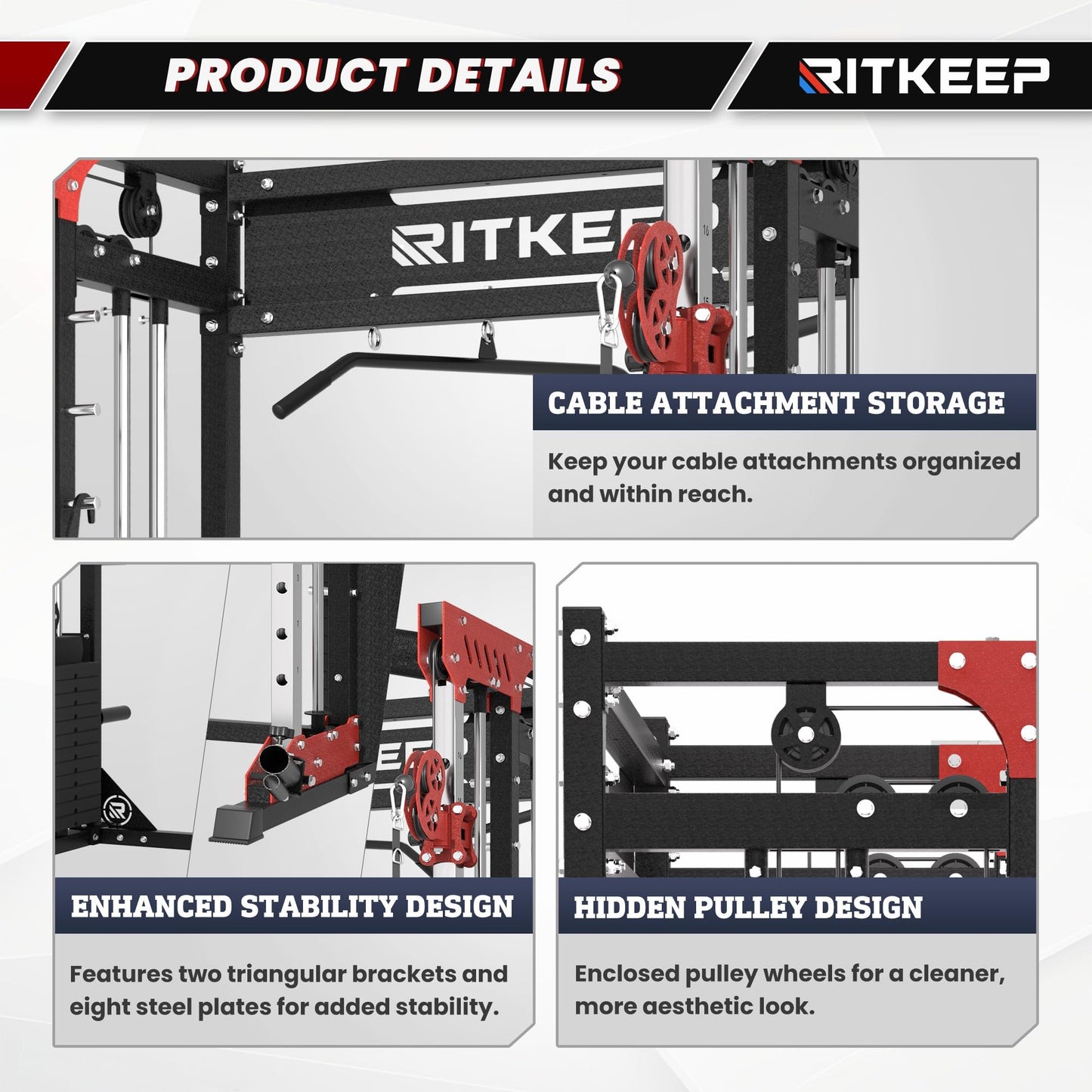 RitKeep PMAX-5600 Heavy-Duty Smith Machine Squat Rack with 320 LB Weight Stacks, 6-in-1 Multi-Function Home Gym System, Dual Cable Crossover and 2000 LB Capacity for Full-Body Strength Training