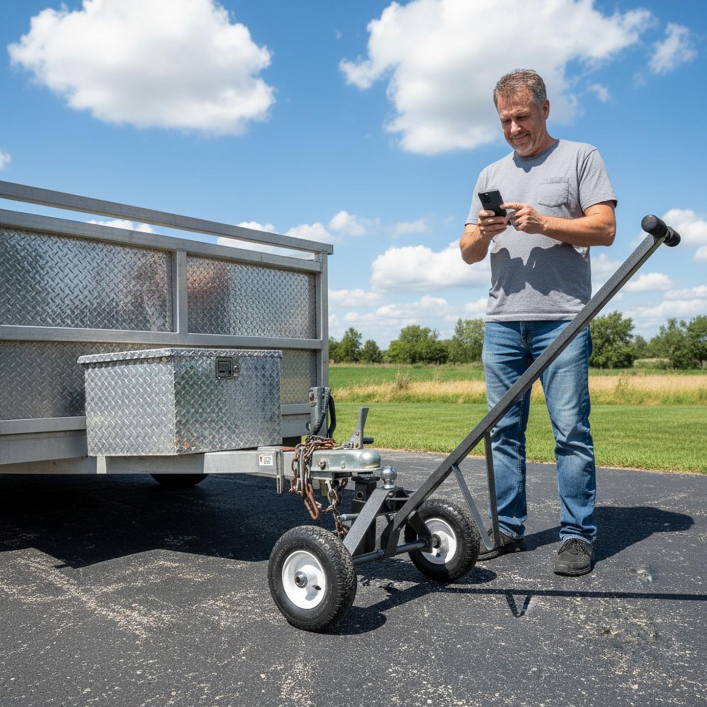 Tow Tuff TMD-600DP Dual-Pull Trailer Dolly Cart, Heavy Duty Steel Hitch Mover with 12 Inch Flat Free Tires for Boat Utility Trailers, Black