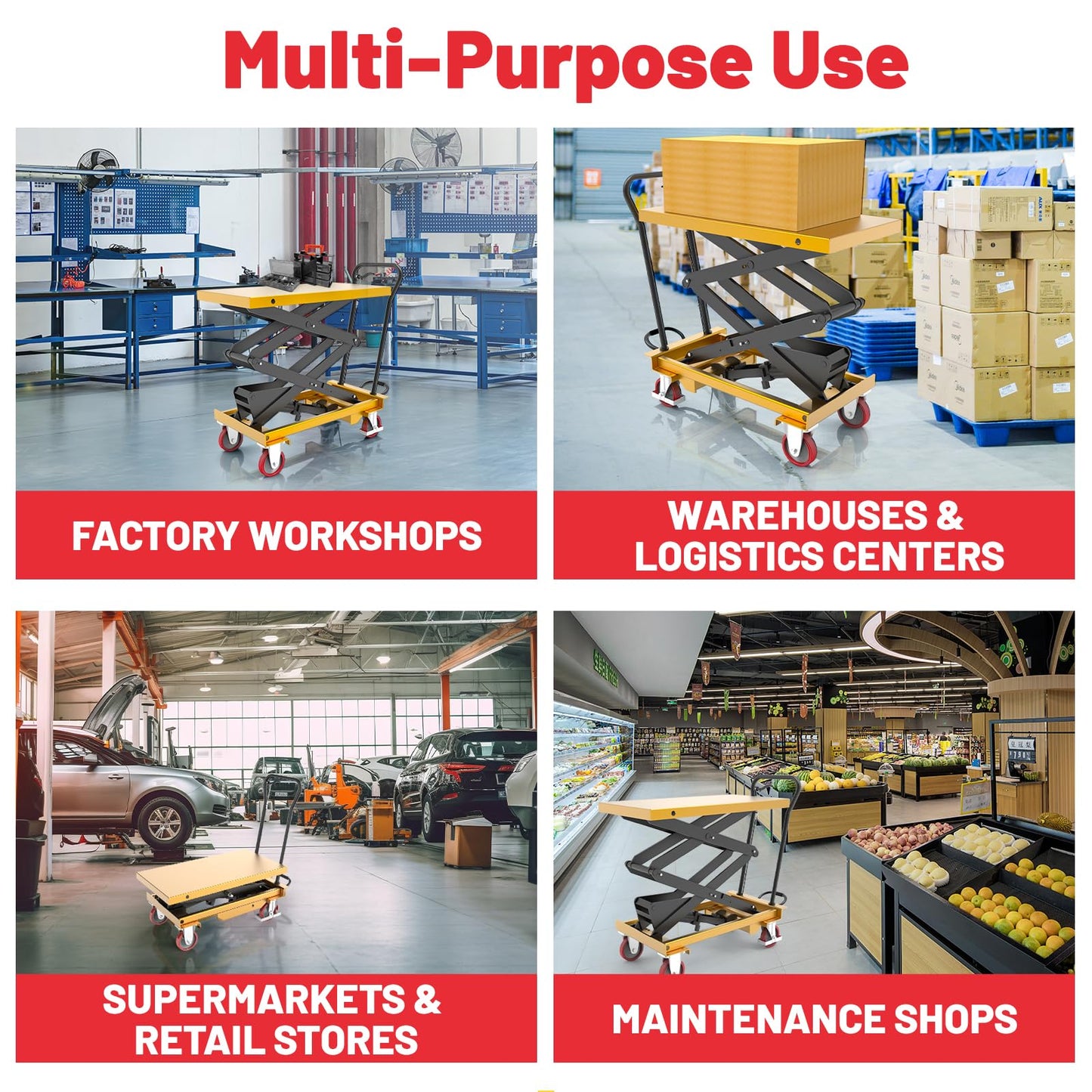 ZKH Hydraulic Lift Cart, 660lb Capacity, 63" Max Lifting Height, Single Scissors Lift Table with Locking Wheels and Overload Bar for Safe Operations, Ideal for Material Handling and Freight Lifting