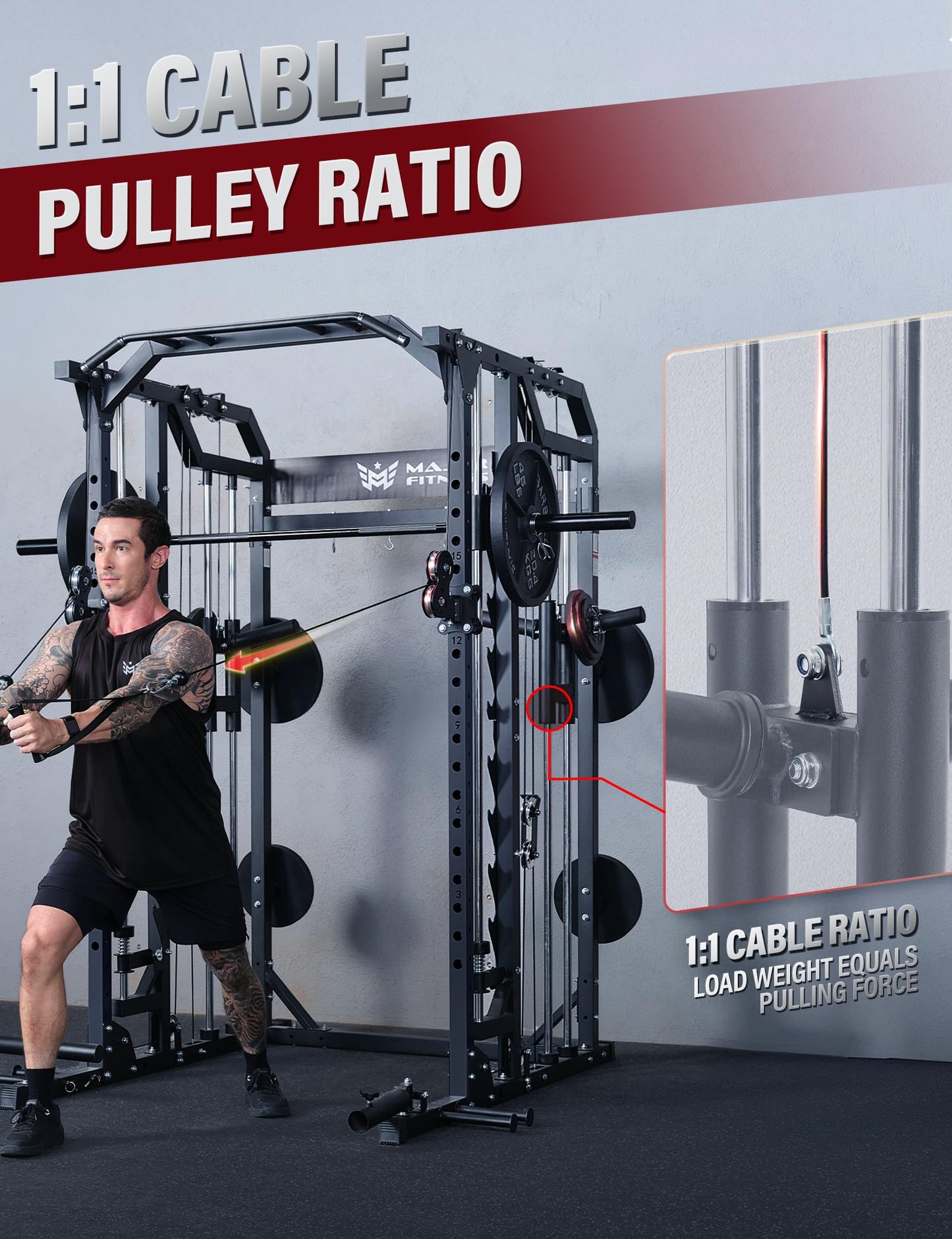 Major Fitness Drone2 Advanced Smith△ Machine – All-in-One Home Gym Squat Rack with Aluminum Pulley Set , Weight Bar, Dual LAT Pull-Down Systems & Cable Crossover Machine for Full-Body Workouts
