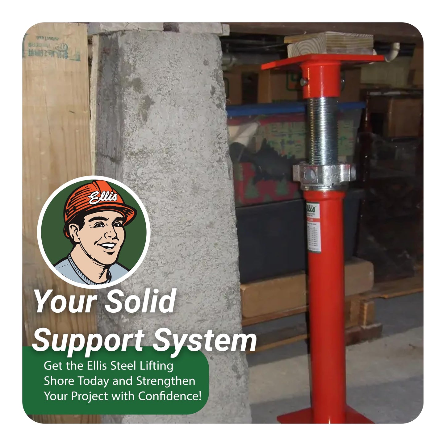 ELLIS Heavy-Duty Adjustable Steel Shore – Foundation Jack for Basement, Floor Leveling, and Concrete Bracing – 40,000 lb Safe Load Capacity – 31"-56" Adjustment