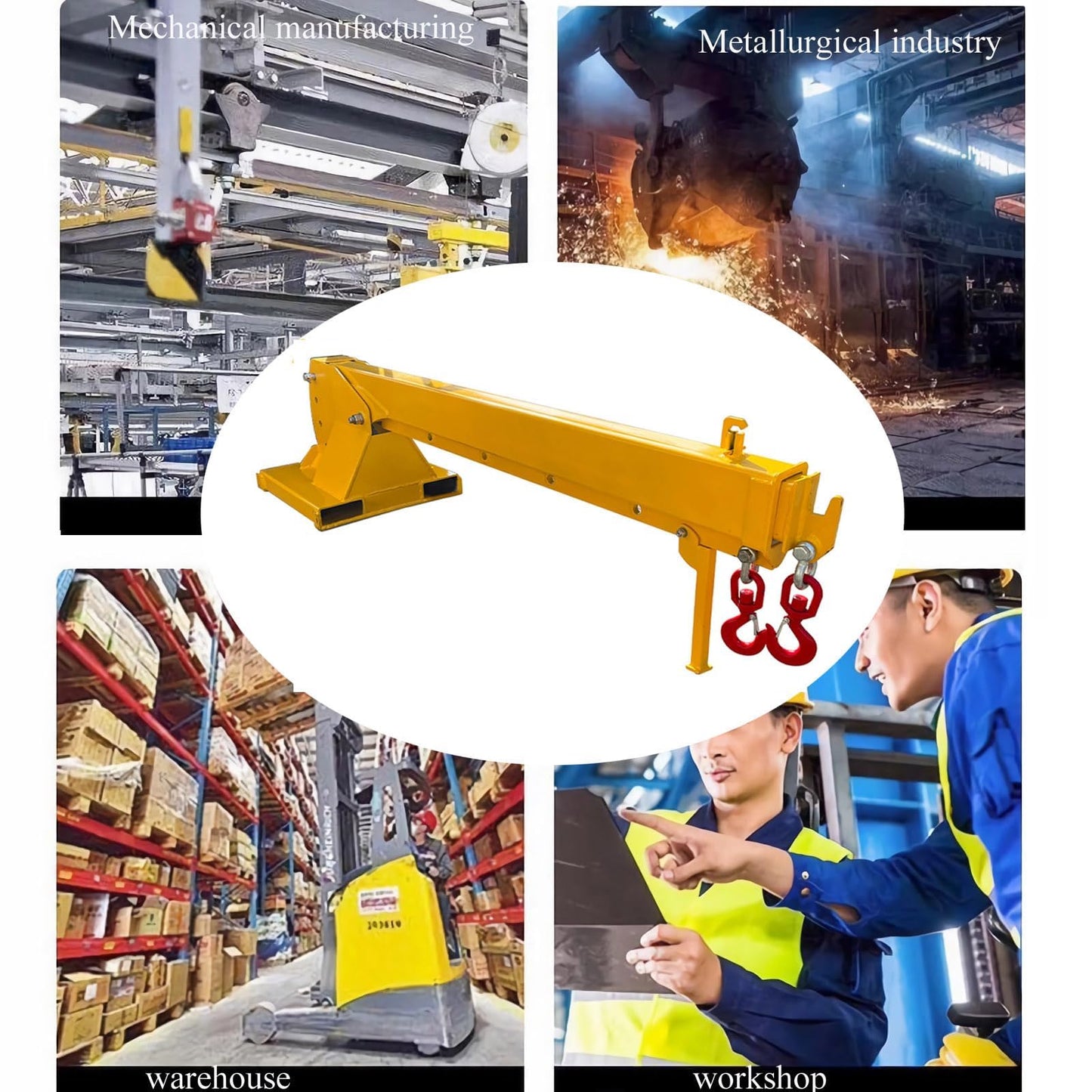 Yokoma 2000KG/4400LB Forklift Jib Boom Adjustable Mobile Crane Lifting Hoist with 0-75° Adjustable Tilt, 2 Lifting Hooks Hoist, Telescopic Booms Attachments for Towing Handling Equipment